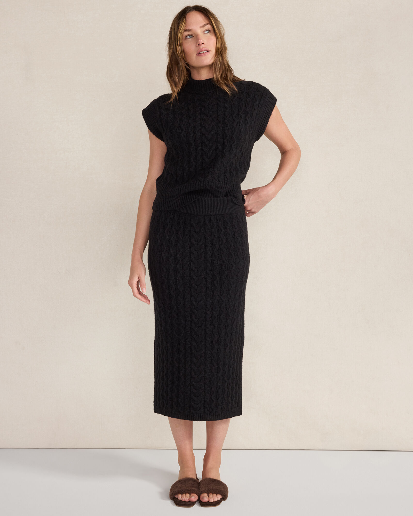 Organic Cotton Blend Cable Midi Skirt