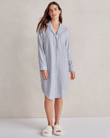 ECOVERO&trade; Flannel Vintage Stripe Sleep Dress