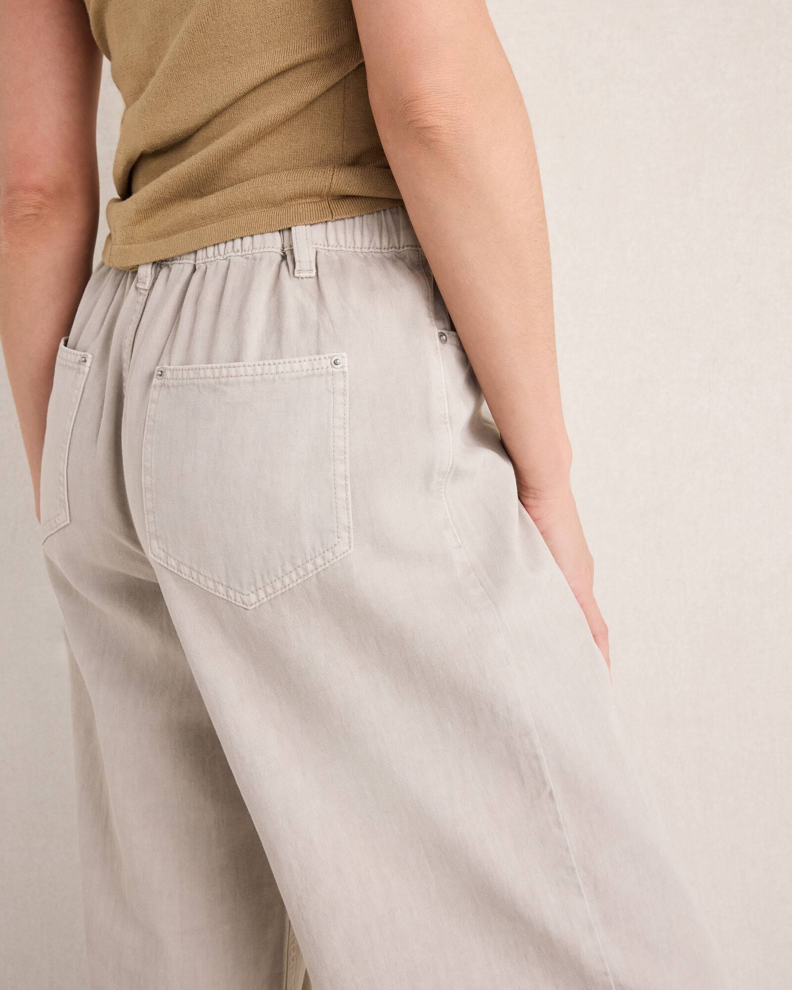 Cotton Denim Ecru Wide Leg Pants