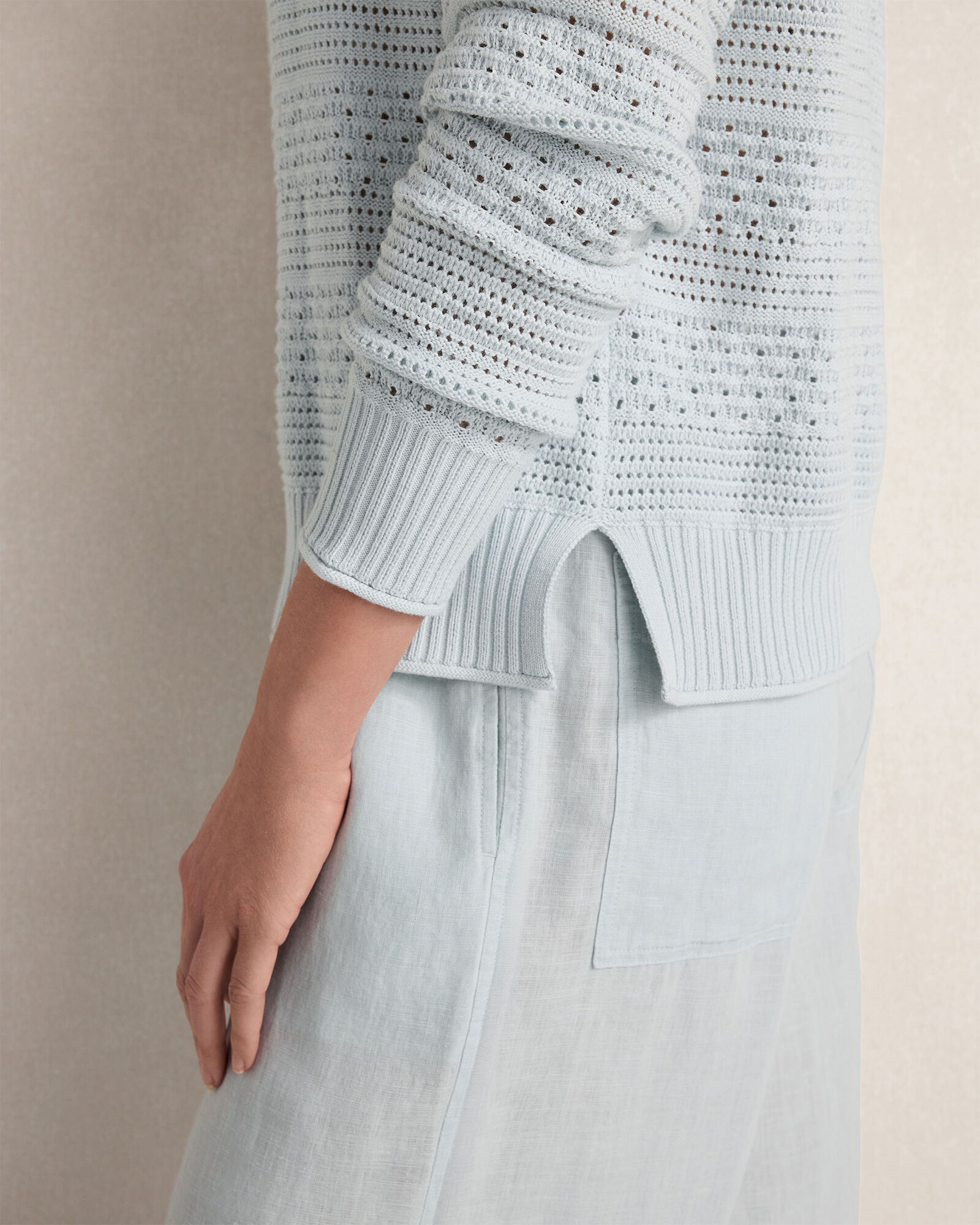 Cotton Mixed Stitch Johnny Collar Sweater