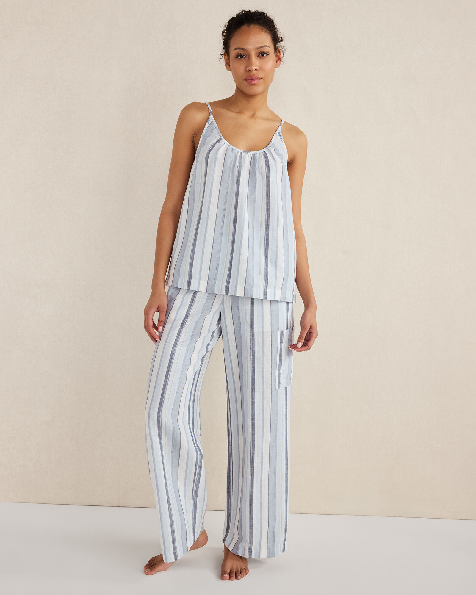 Organic Cotton Linen Coastal Stripe Sleep Cami