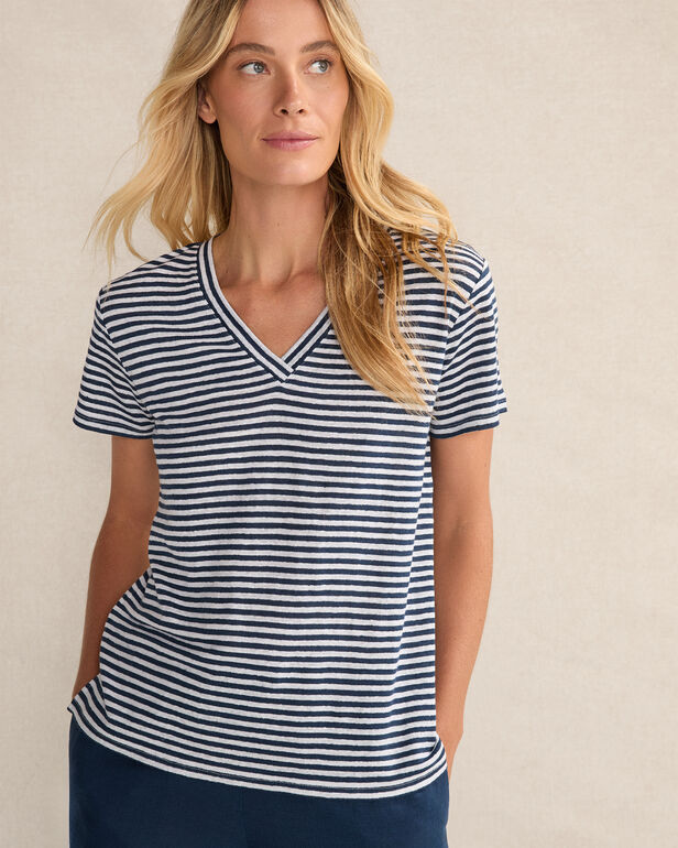 Linen Stripe Short Sleeve V-Neck Tee