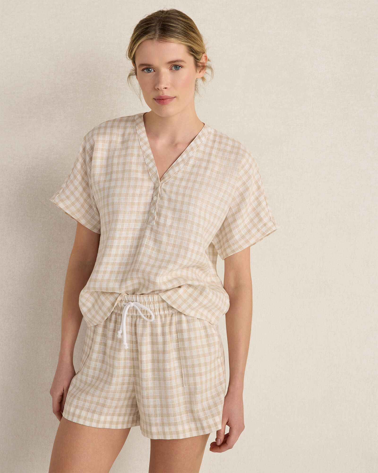 Linen Blend Gingham Top