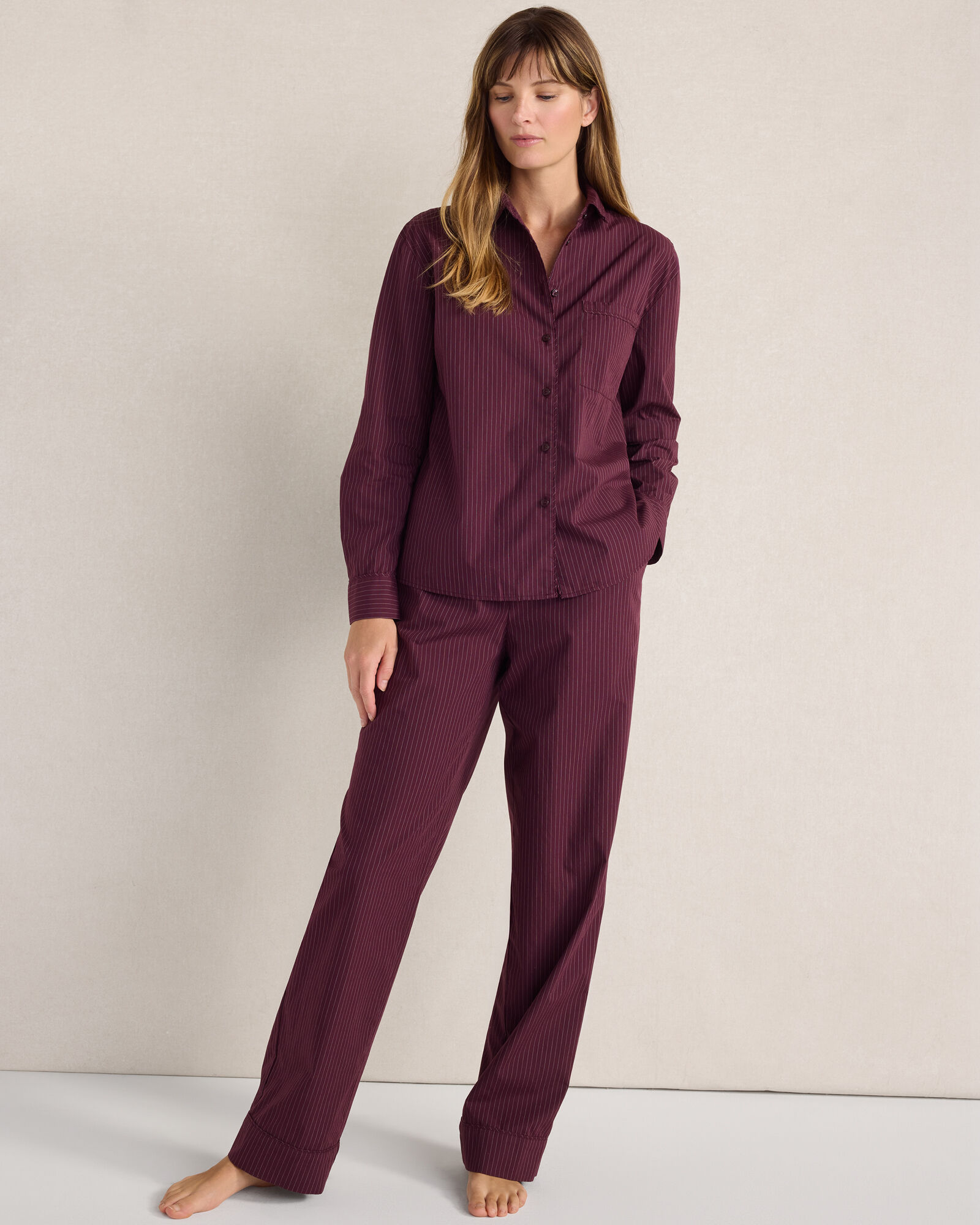 Organic Cotton Poplin Pinstripe Pajama Pants