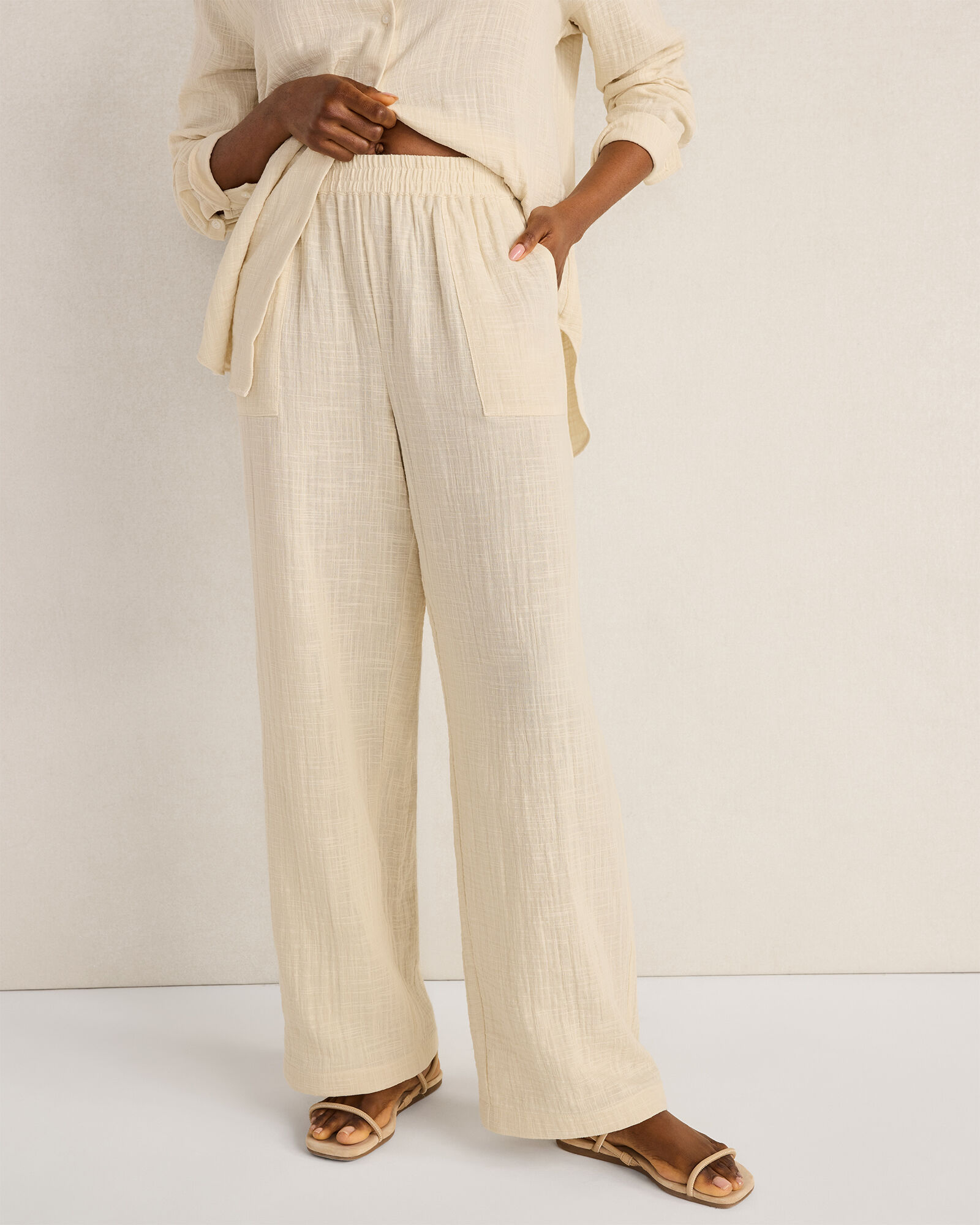 Textured Cotton Gauze Pants