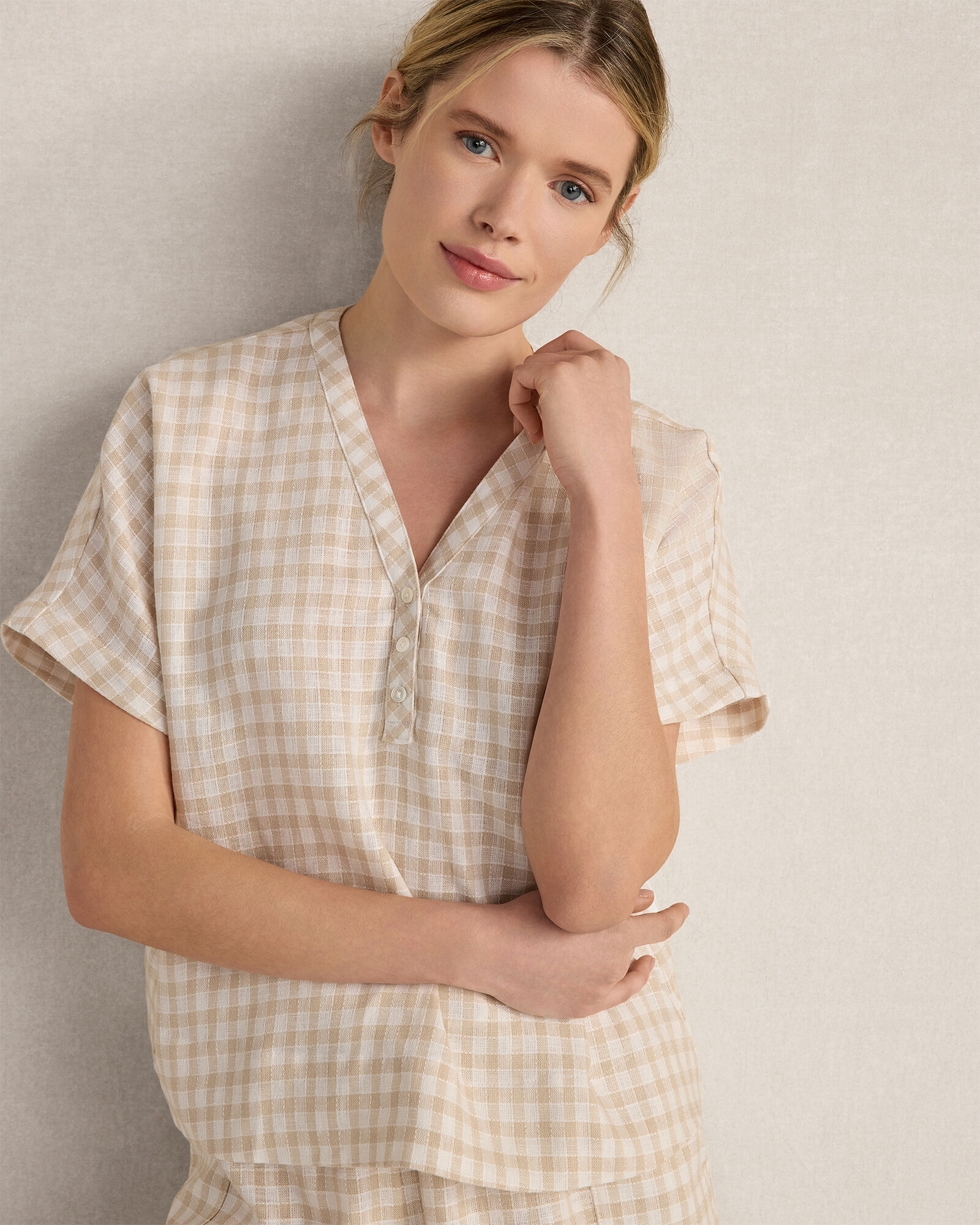 Linen Blend Gingham Top