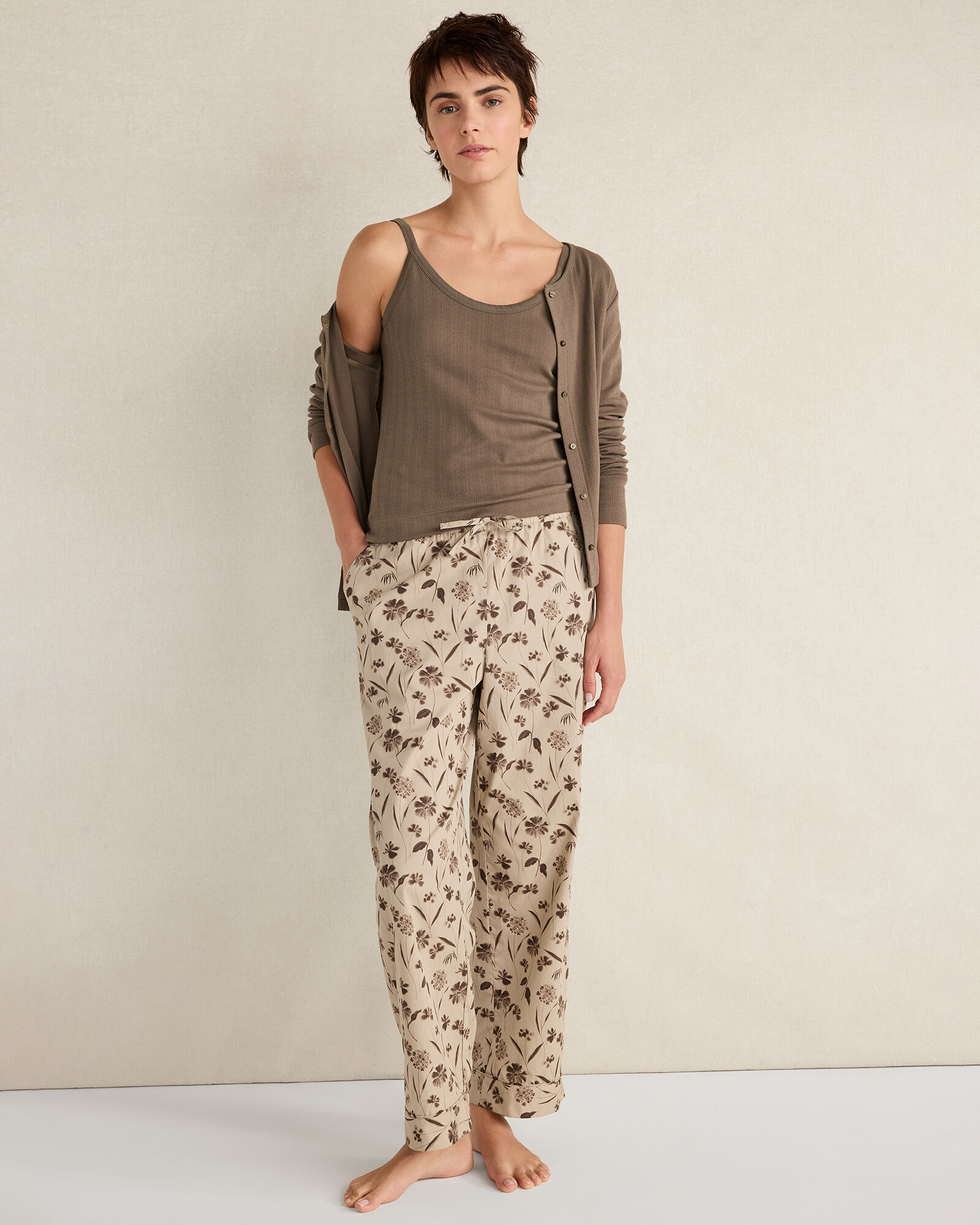 Organic Cotton Poplin Scattered Floral Pajama Pants
