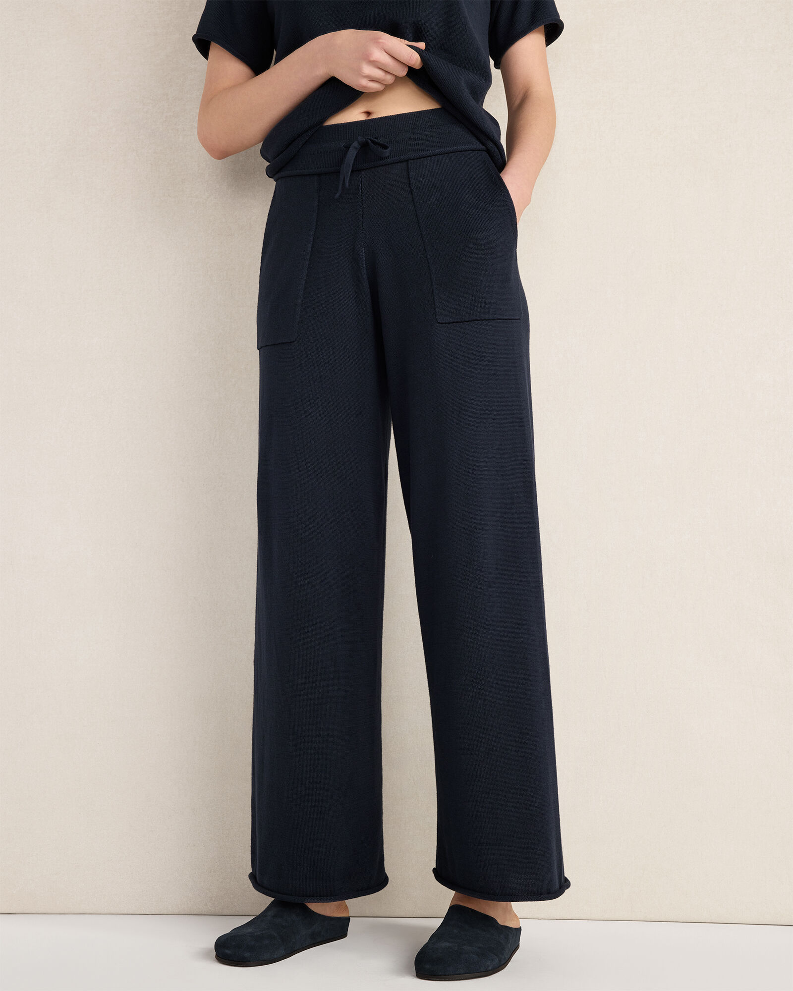 Cotton Knit Wide Leg Pants