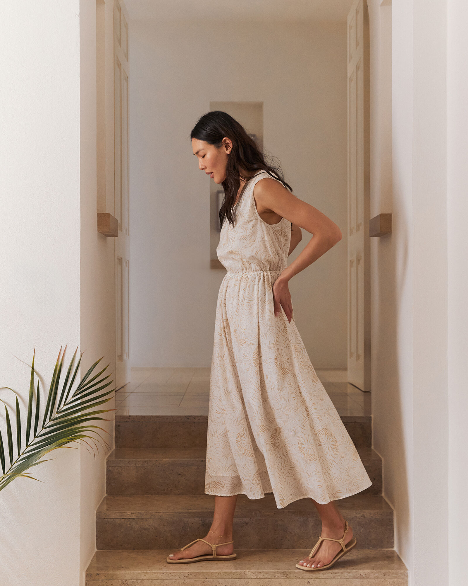 Cotton Voile Blend Shell Midi Dress