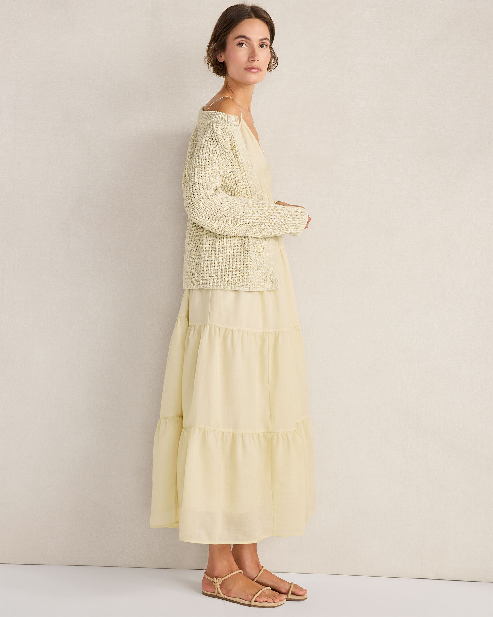 Cotton Tape Yarn V-Neck Cardigan