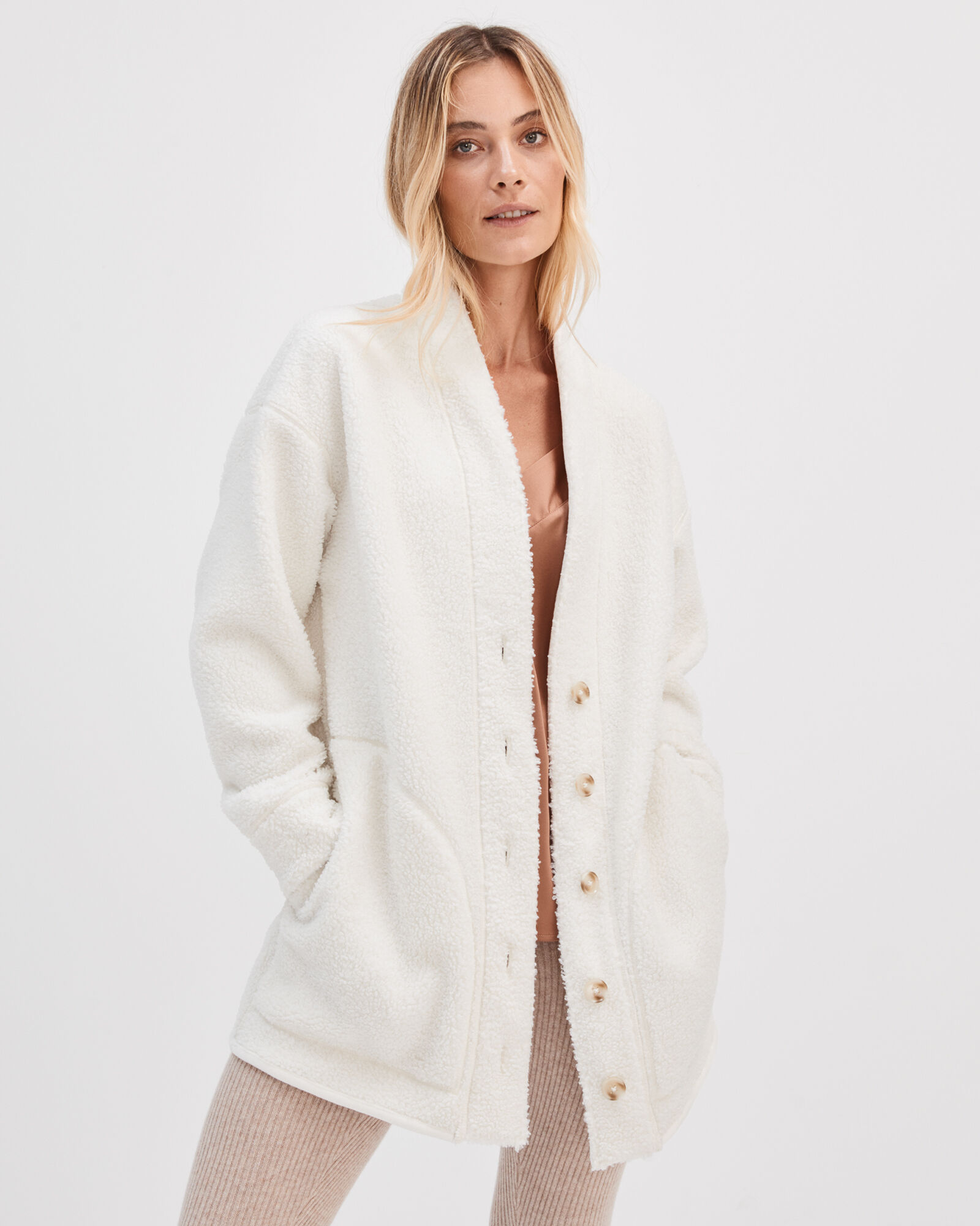 Reversible sherpa cardigan top