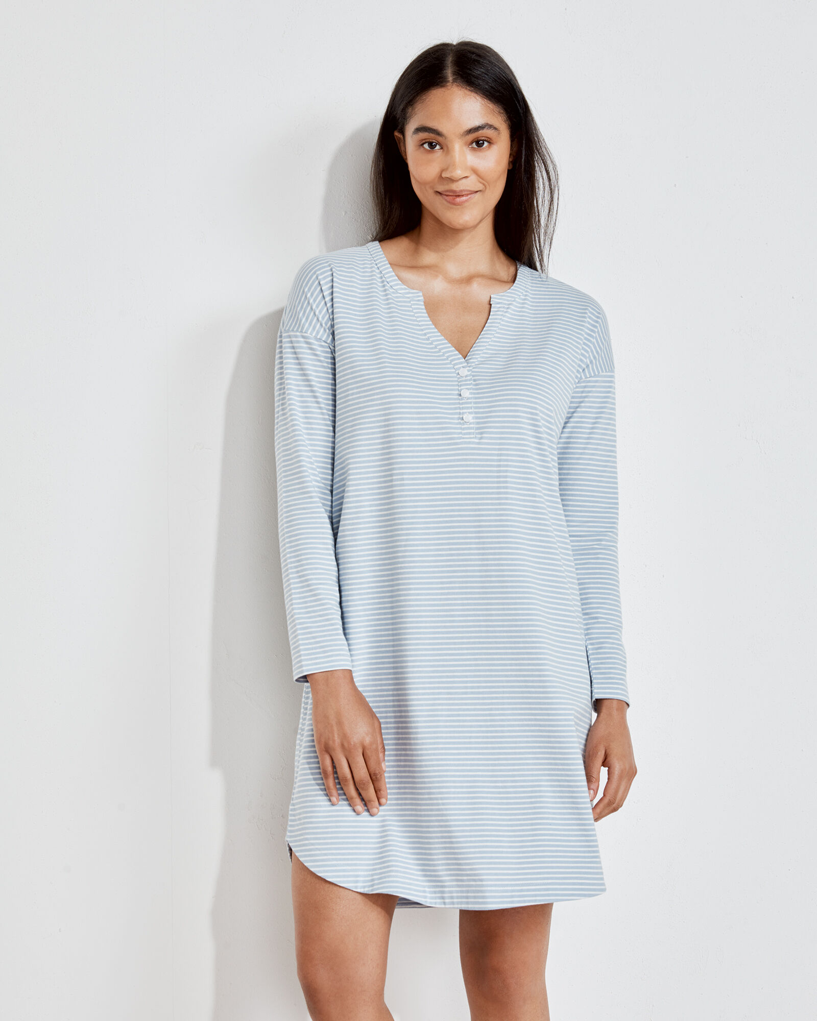 Organic Cotton Jersey Striped Henley Sleep Dress Haven Well Within