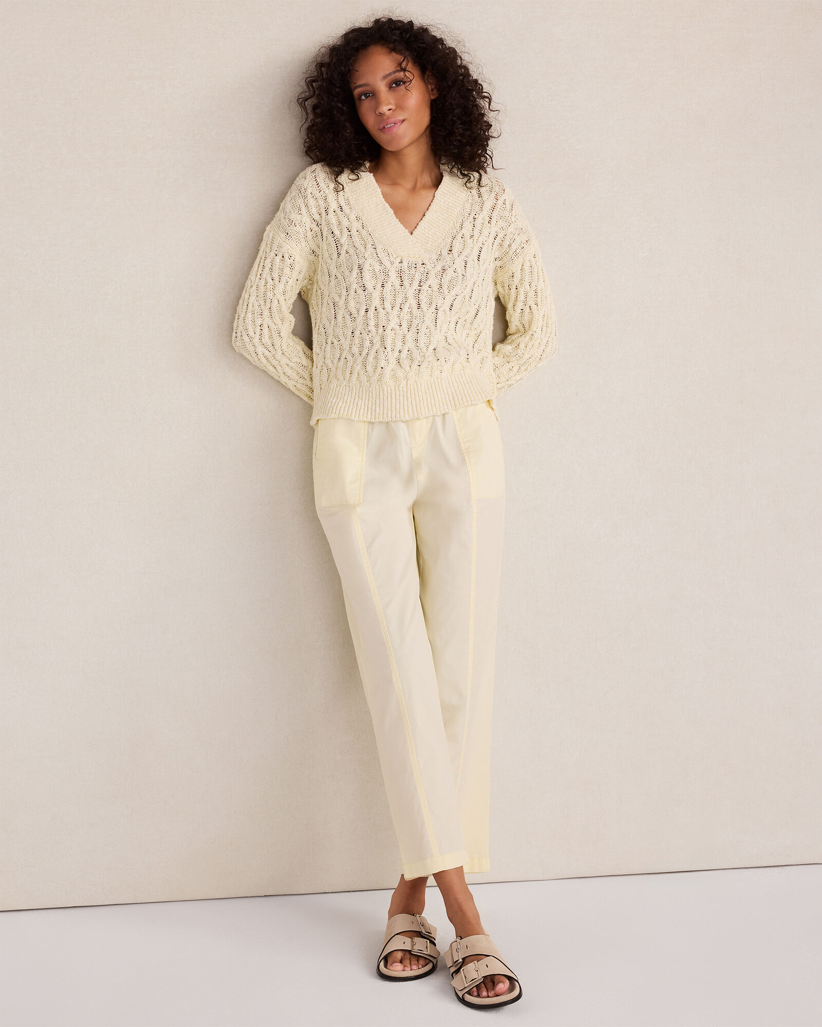 Slubby Cotton Linen V-Neck Sweater