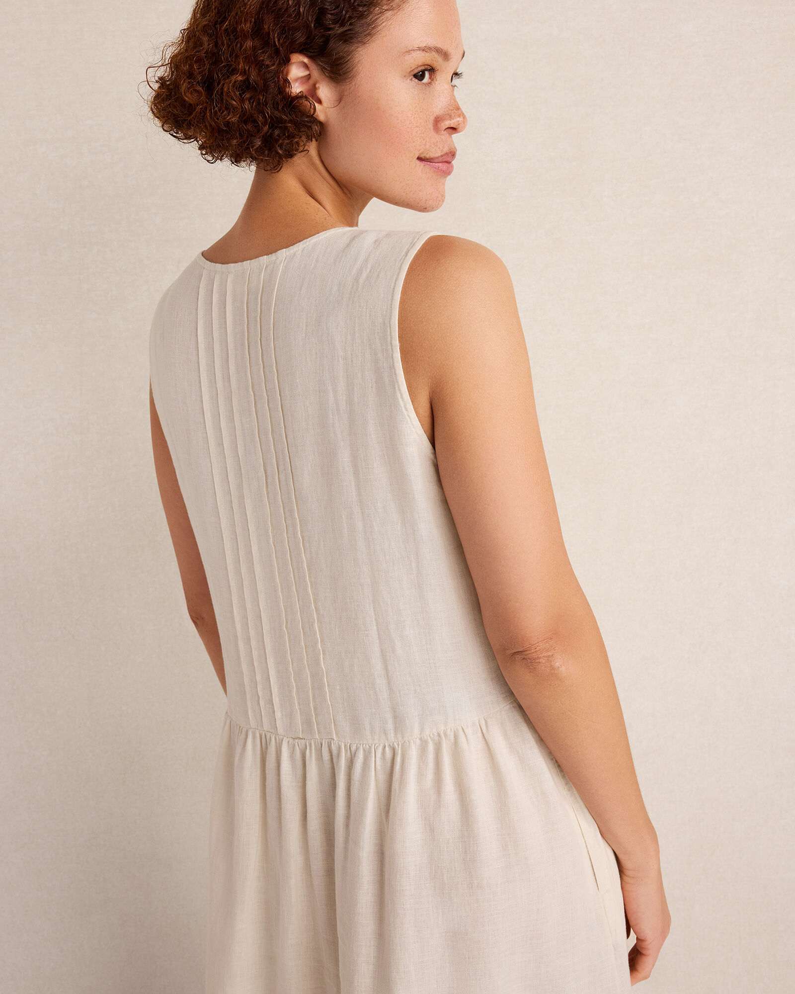 Linen Pintuck Midi Dress