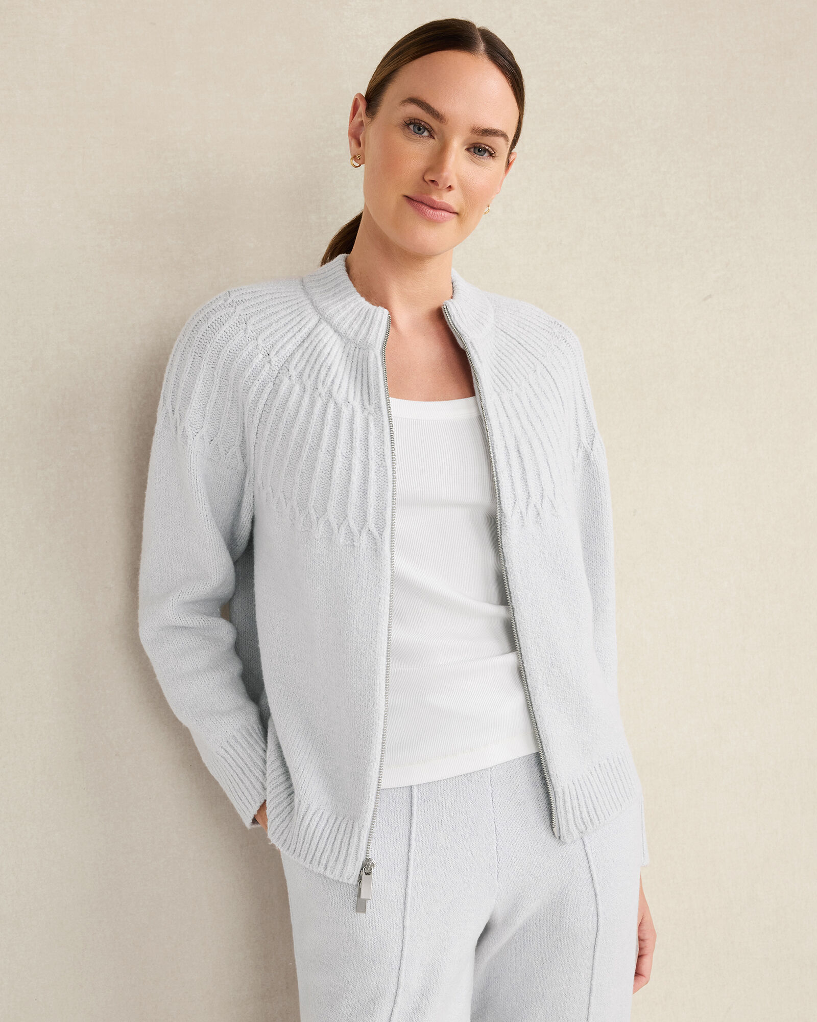 Organic Cotton Blend Fair Isle Stitch Bomber