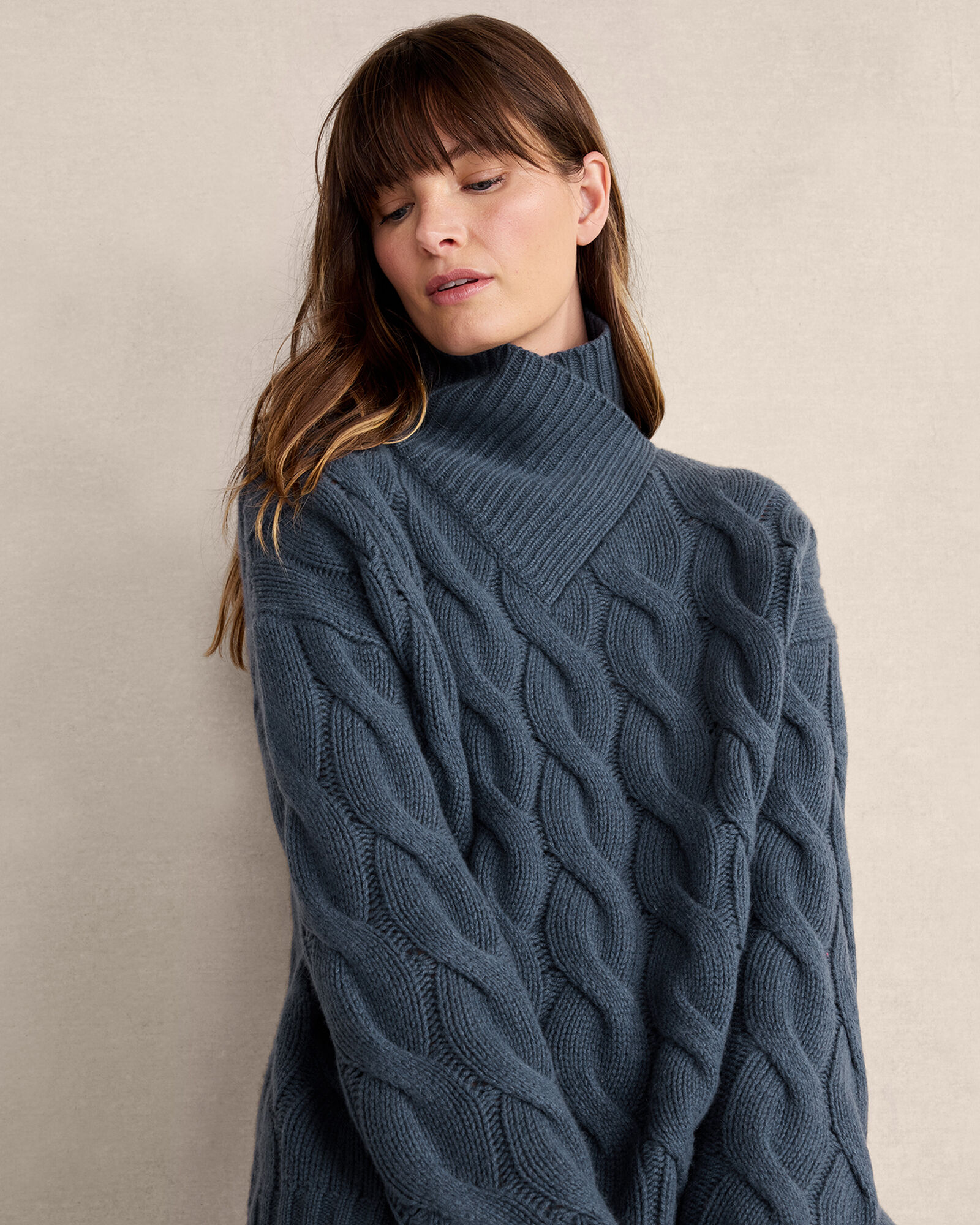 Cableknit turtleneck top