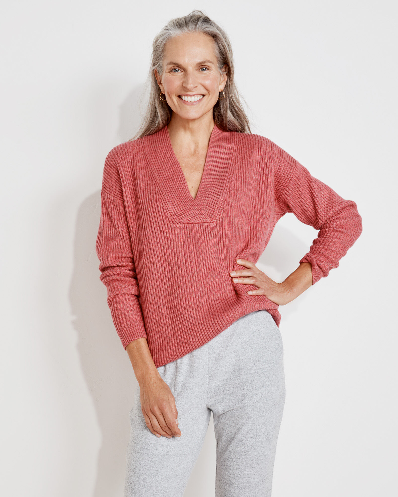 Overlapped V-Neck Cotton Sweater