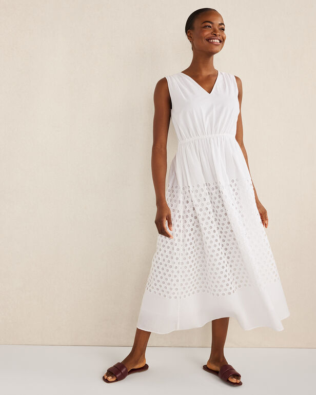 Organic Cotton Honeycomb Eyelet Midi Dress