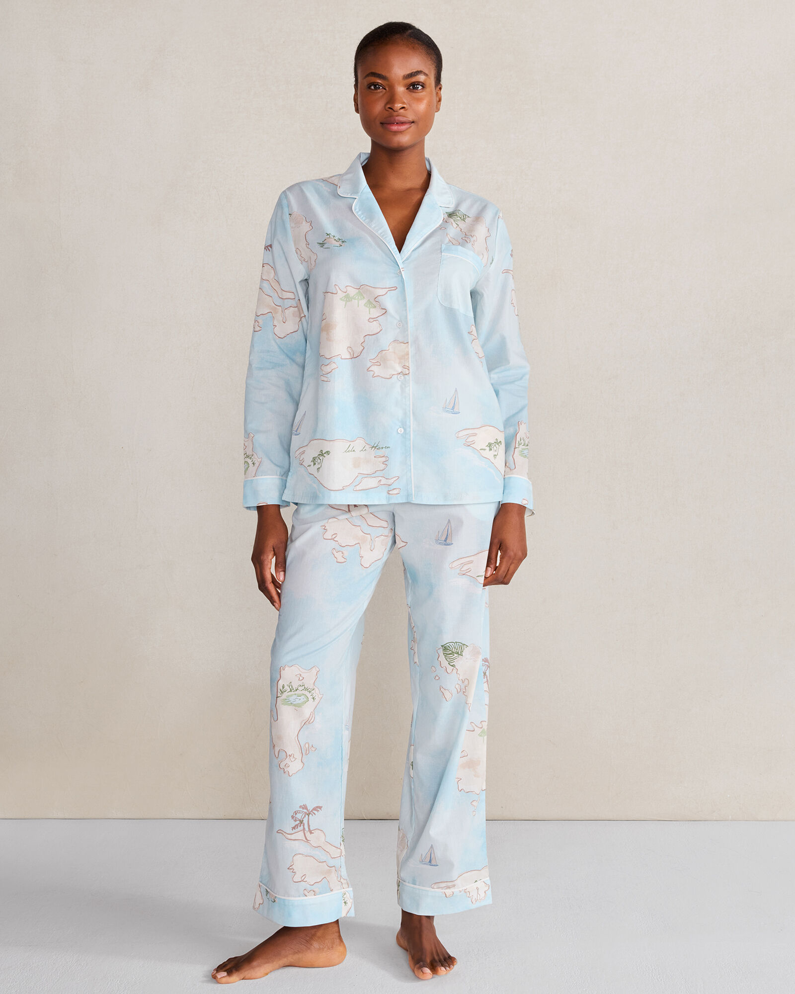 Organic Cotton Poplin Island Print Pajama Set