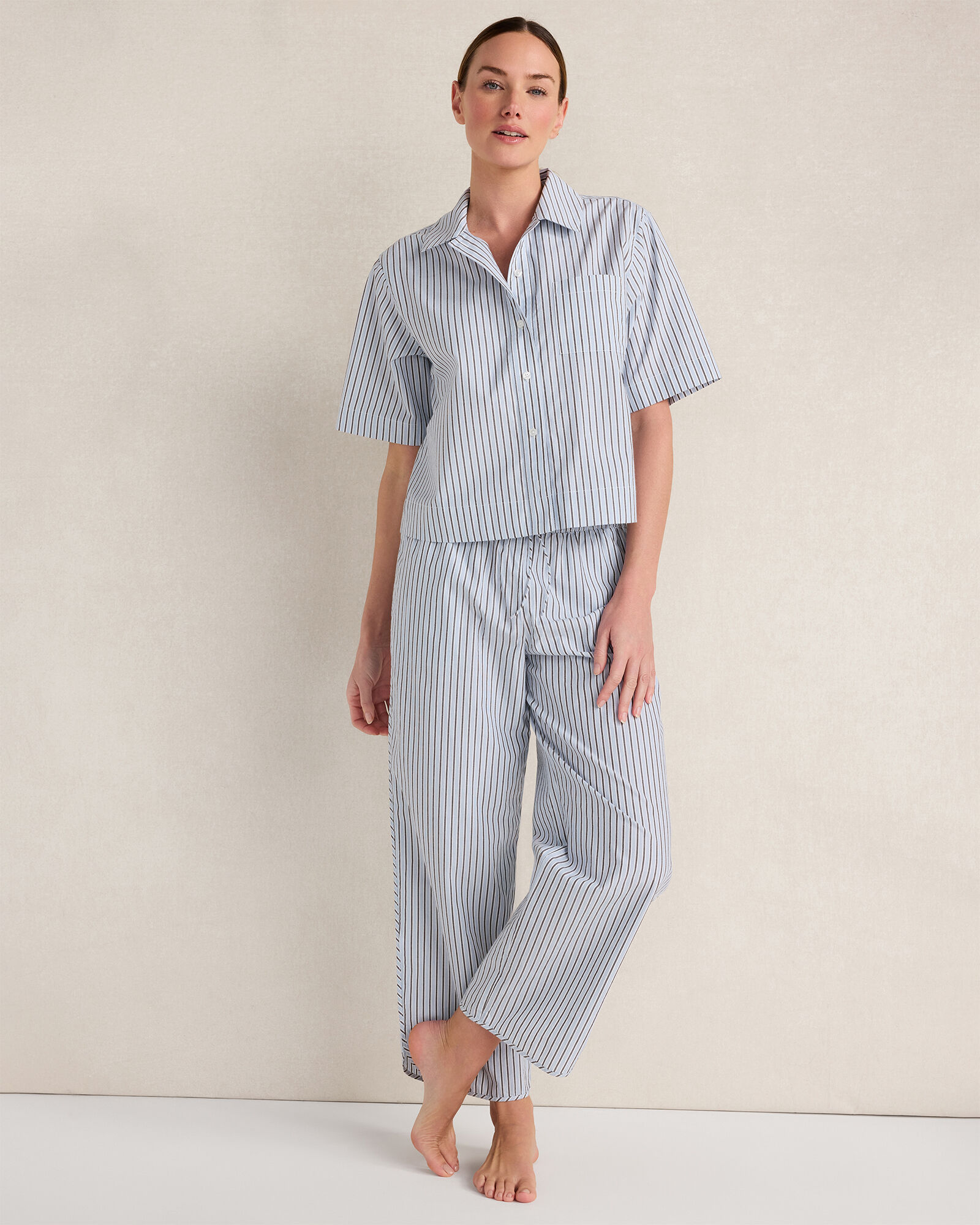 Organic Cotton Poplin Iris Stripe Pajama Top