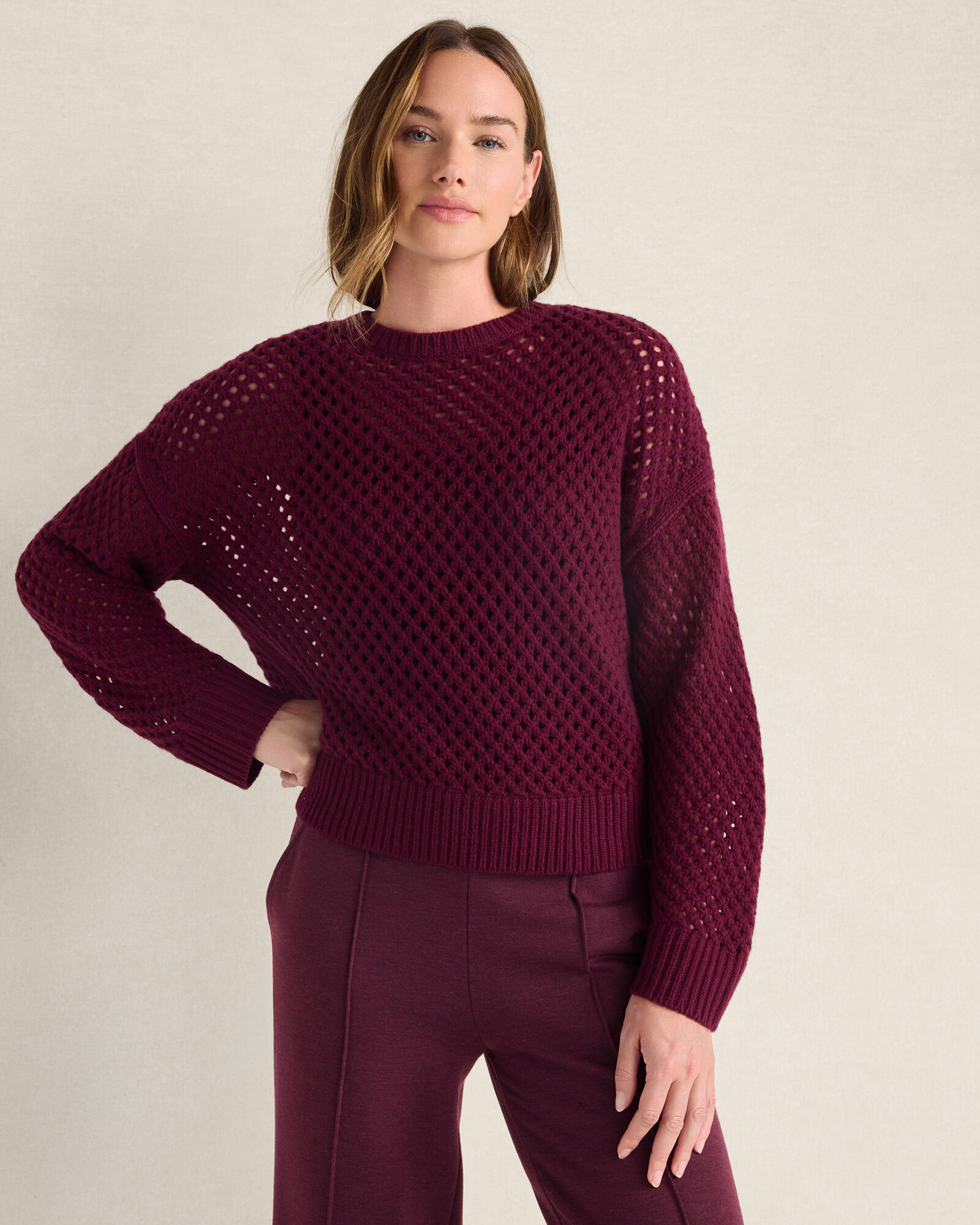 Cashmere Open Stitch Crewneck Sweater