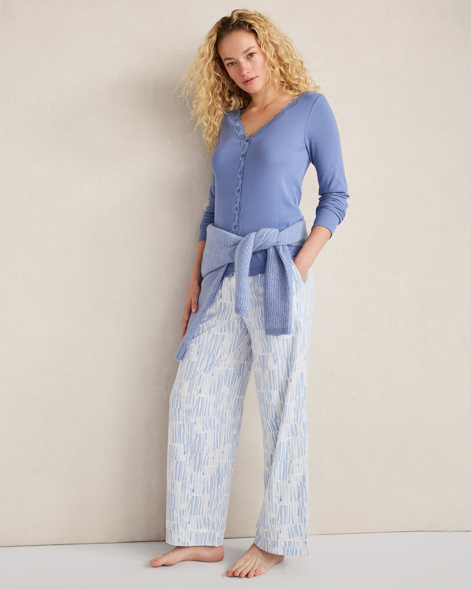 Resti Organic Cotton Rib Knit Lace Cardigan