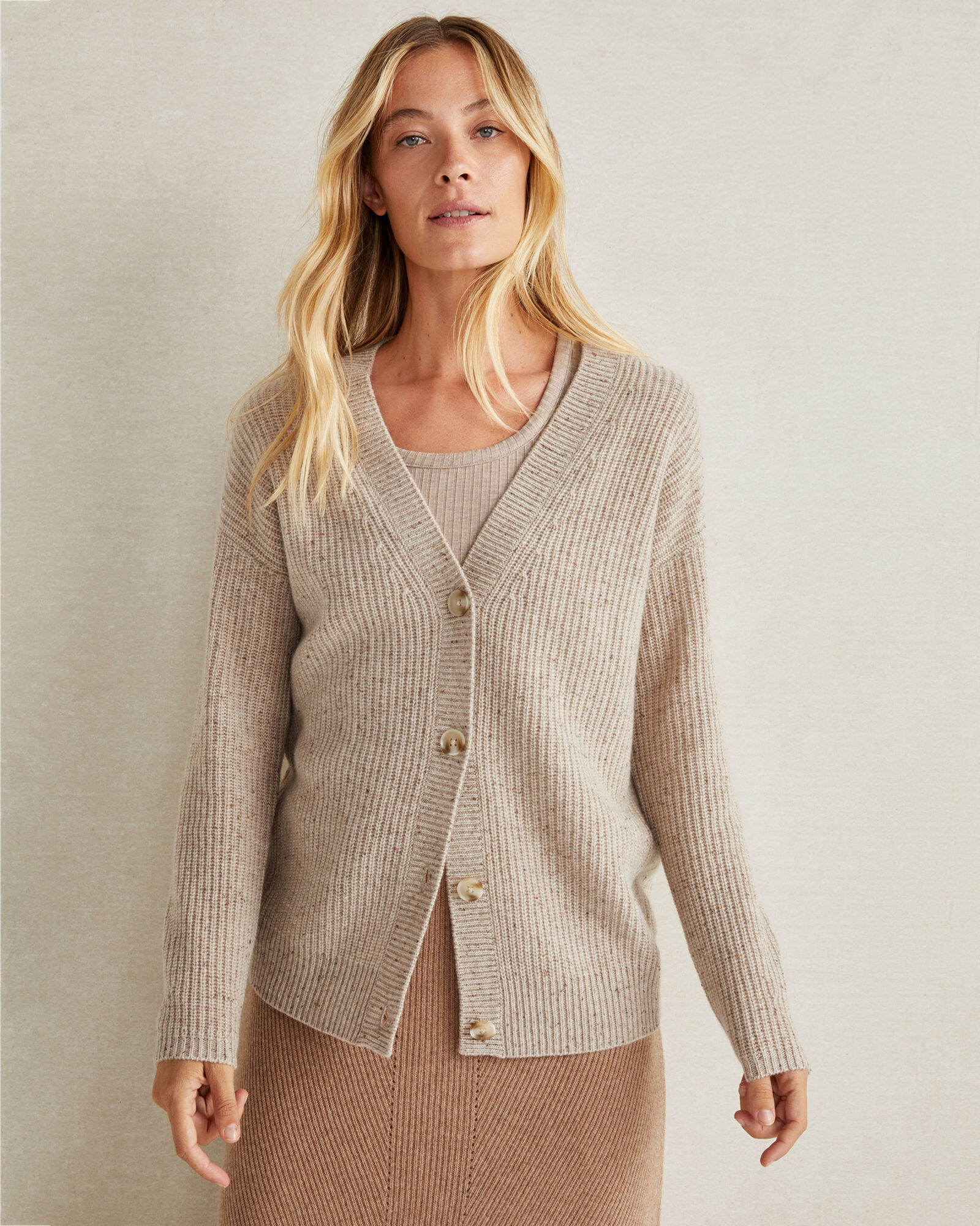 Shaker knit cardigan sweater top
