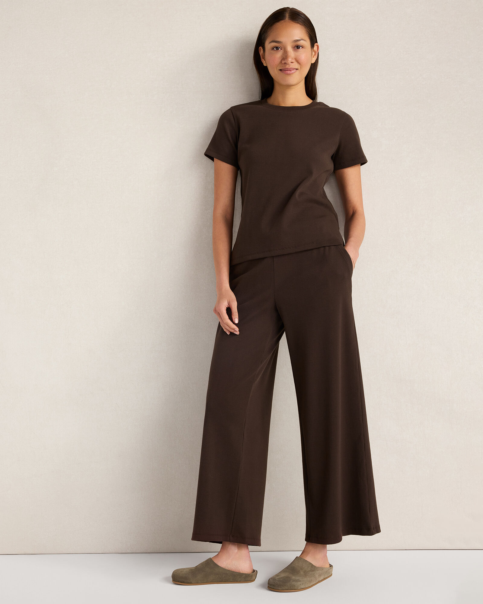 Resti Organic Cotton Rib Knit Wide Leg Pants