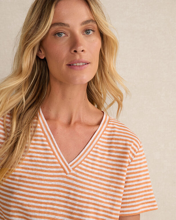Linen Stripe Short Sleeve V-Neck Tee