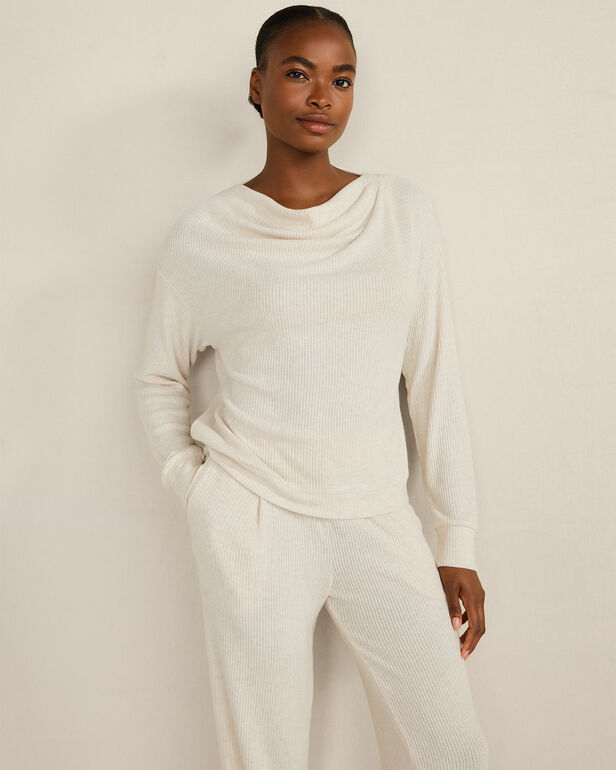 Brushed Rib Knit Drape Neck Top
