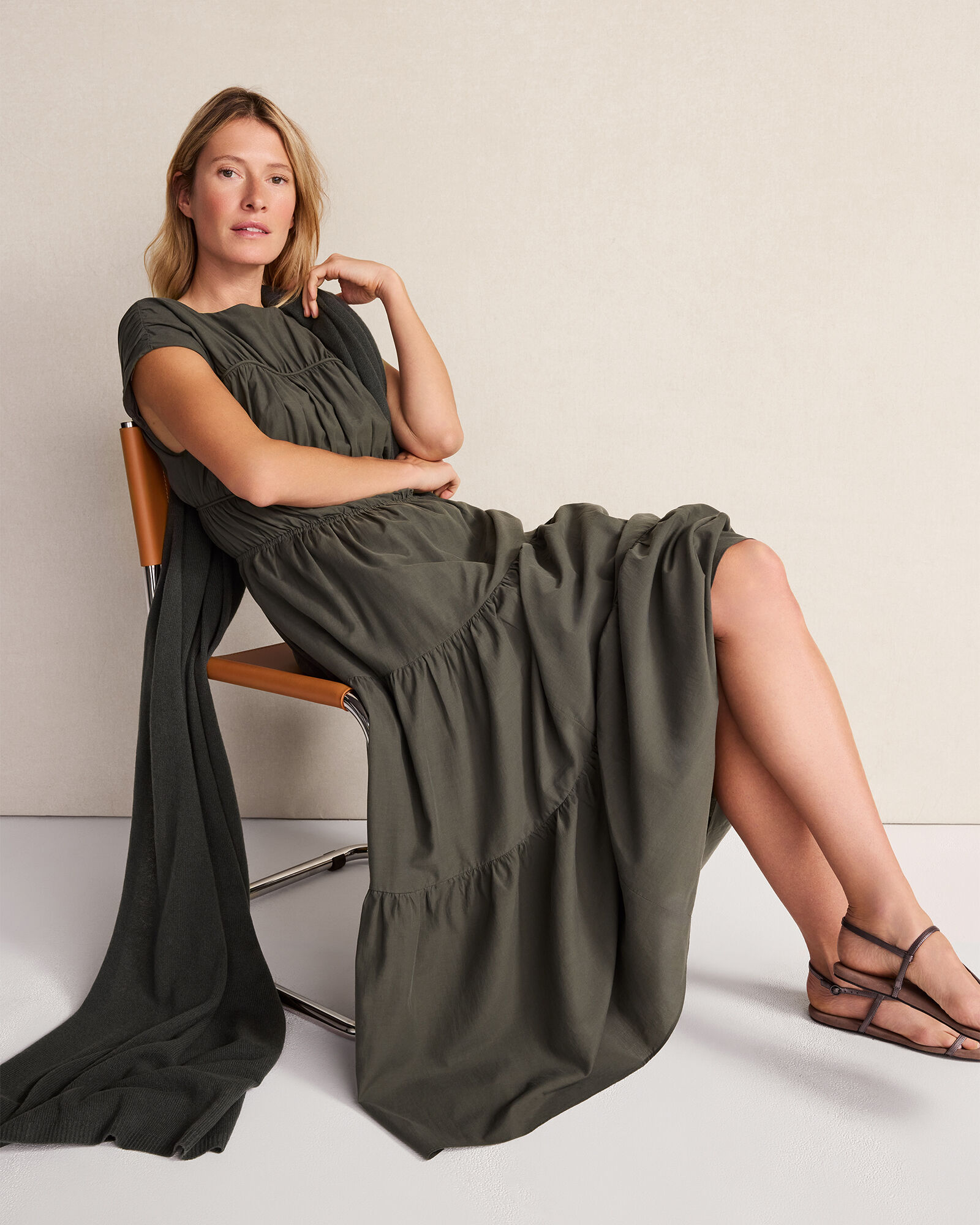 Cotton Voile Ruched Maxi Dress