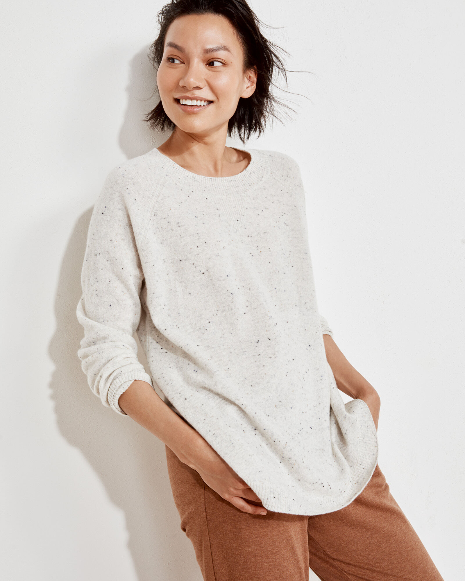 Pure Cashmere Curved Hem Sweater