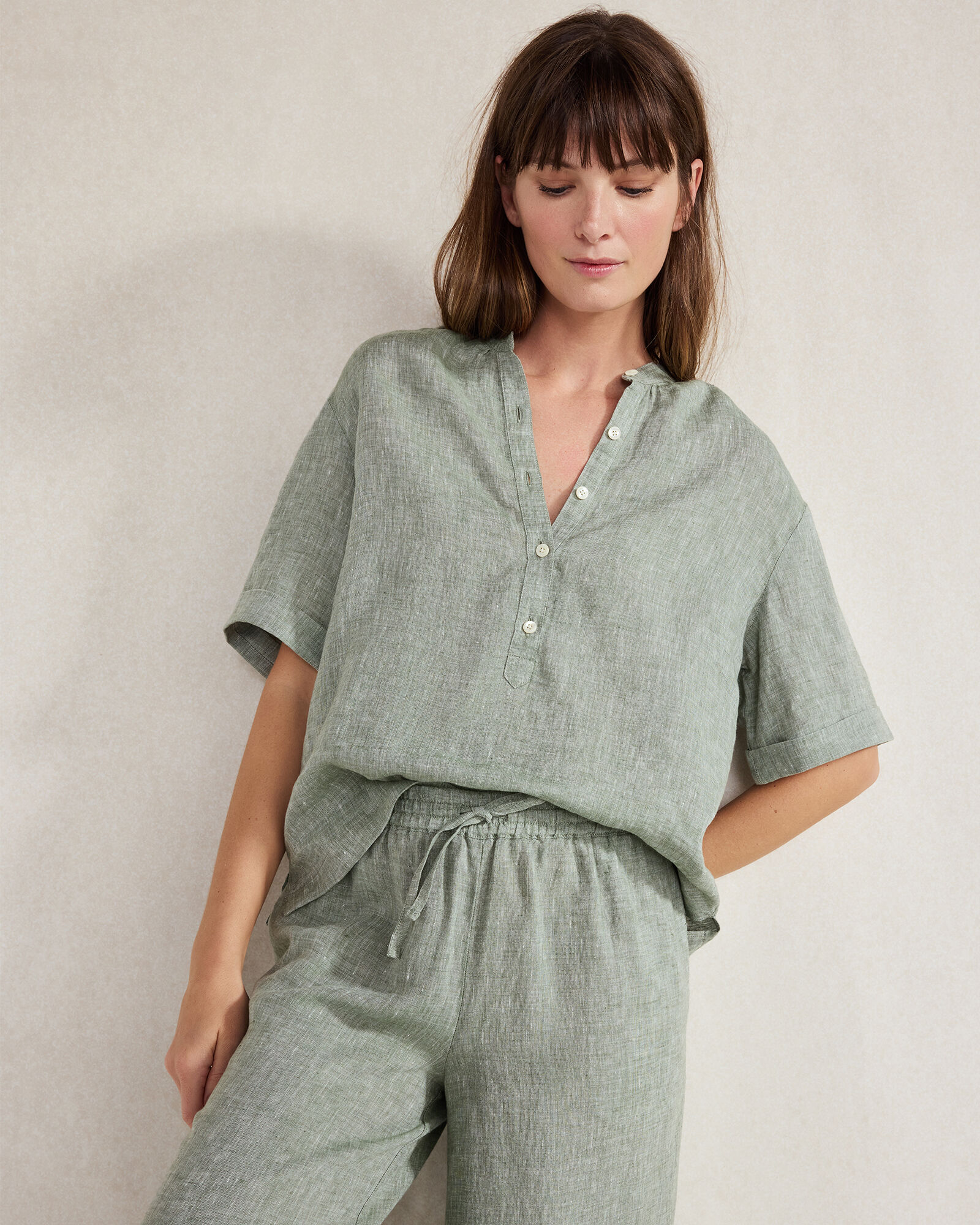 Linen Cuff Sleeve Top