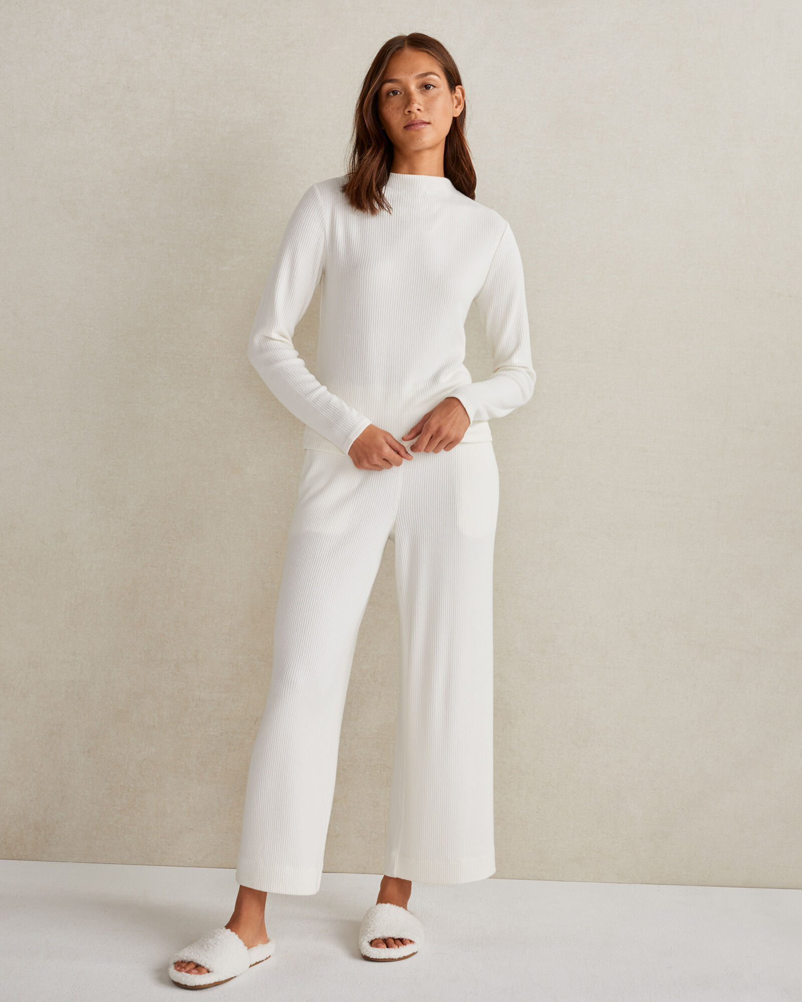 Brushed Rib Knit Wide Leg Pants