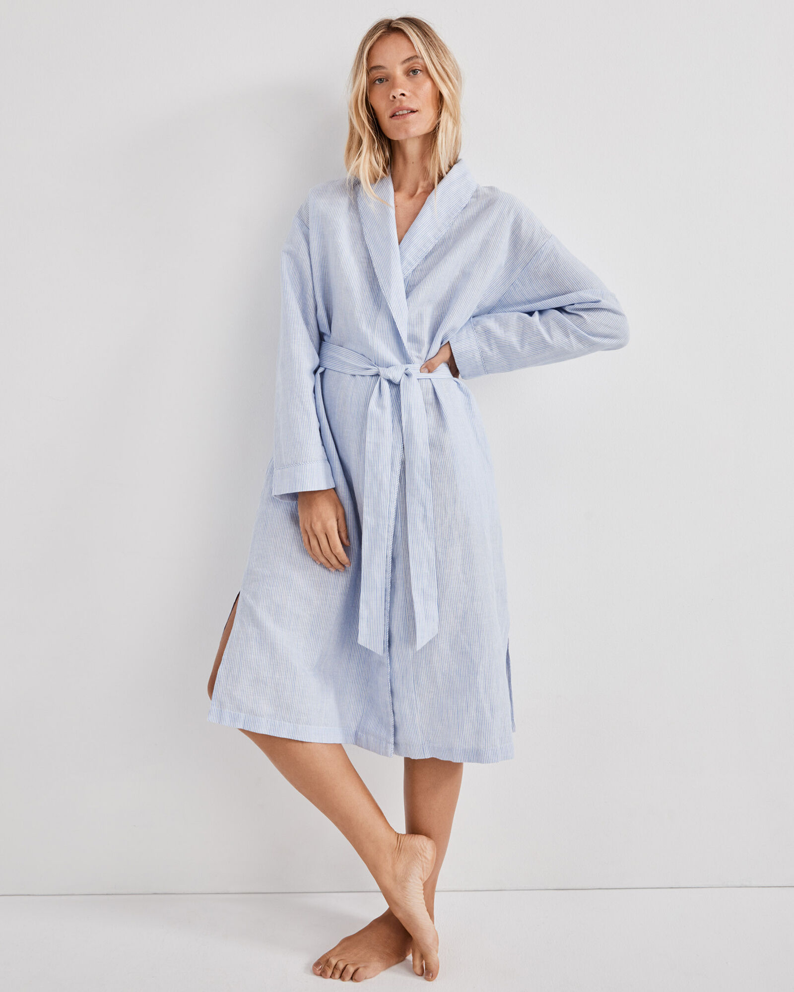 Linen Cotton Pinstripe Robe