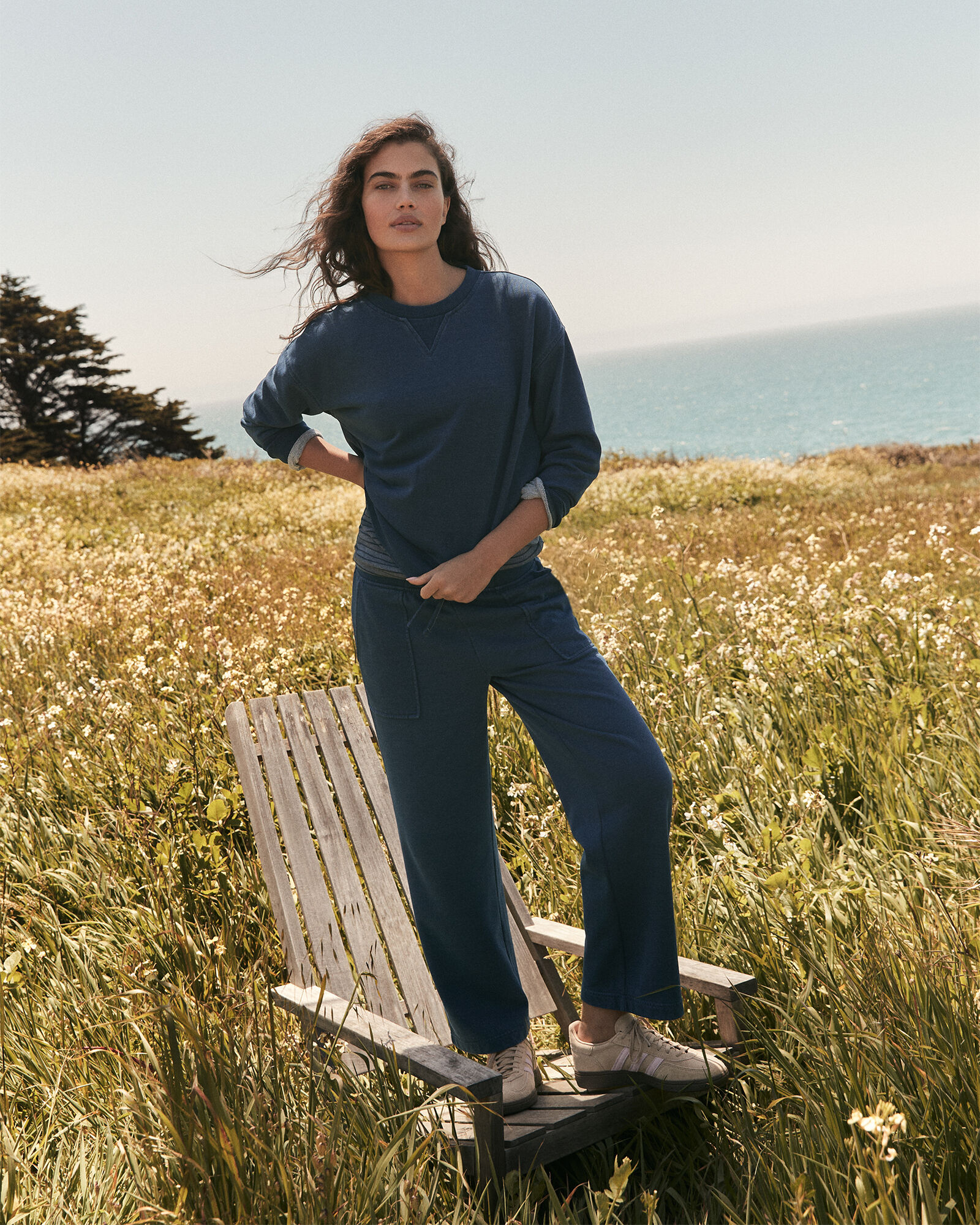 Indigo Washed Cotton Fleece Crewneck Pullover