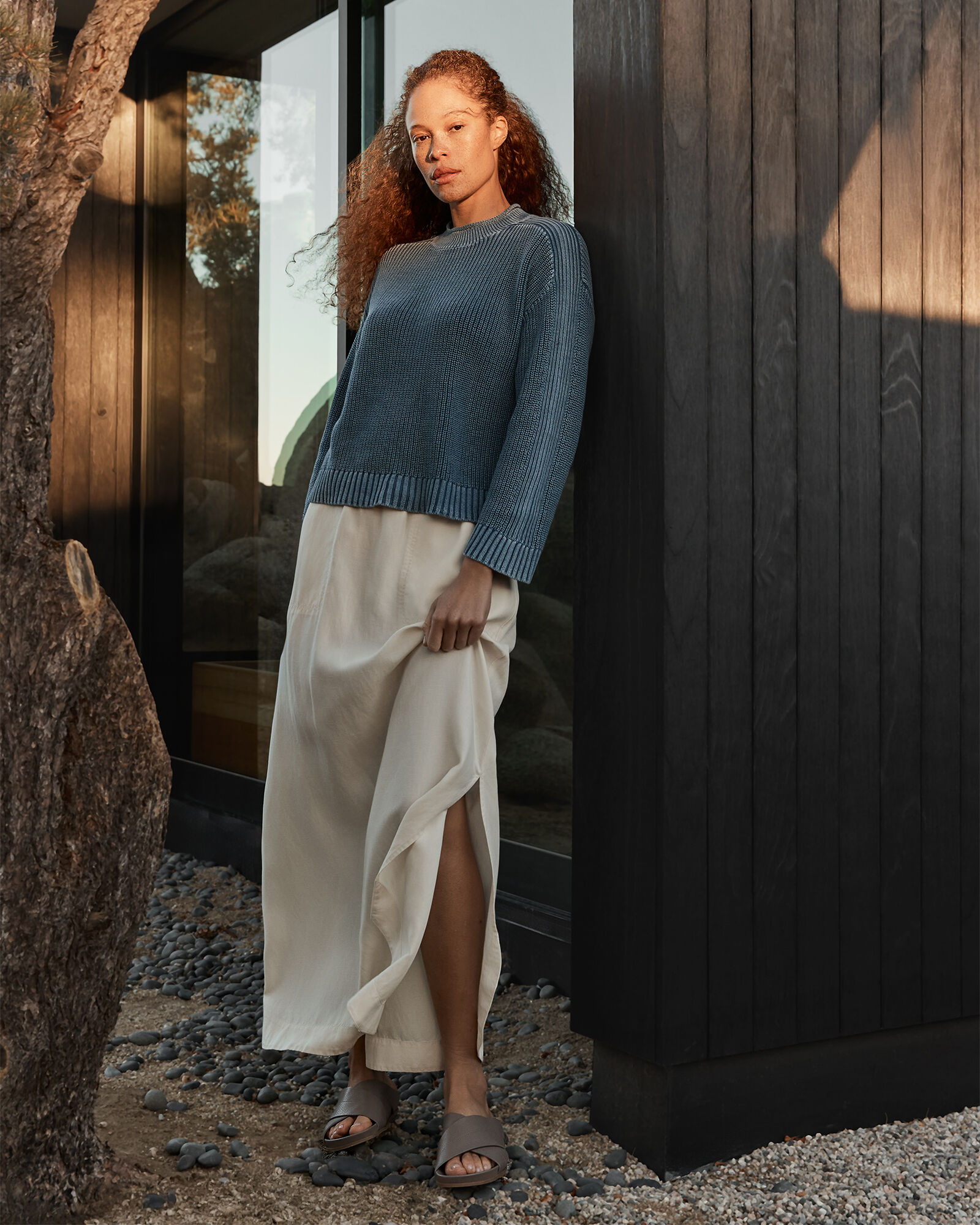 Linen Blend Maxi Shirttail Skirt