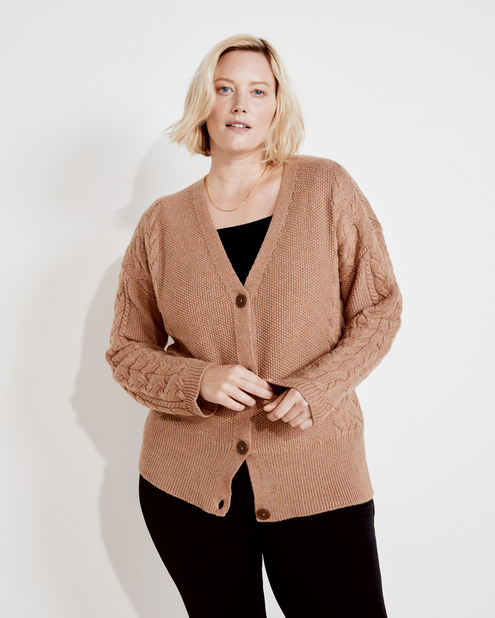Cotton cable knit cardigan shop