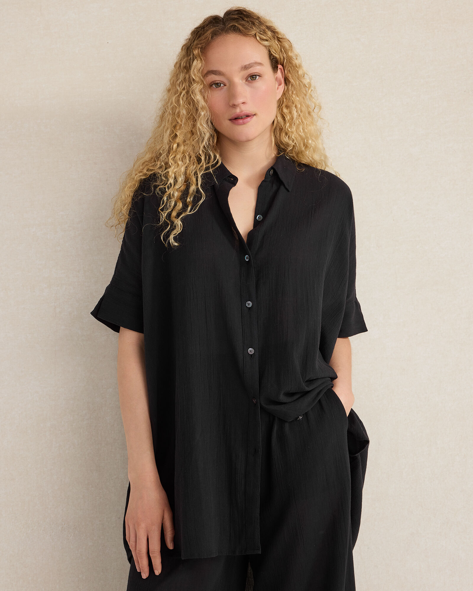Organic Cotton Crinkle Gauze Button Down