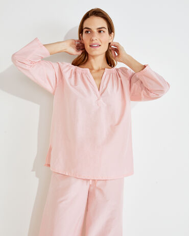 Cotton Silk Smocked Pajama Top