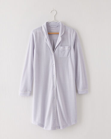 Marled Knit Button-Front Sleep Shirt