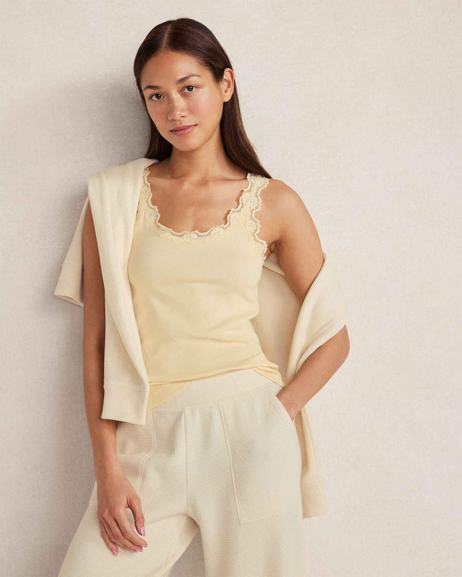 Resti Organic Cotton Rib Knit Lace Tank