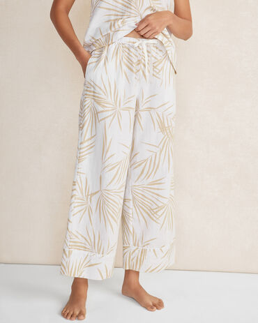 Organic Cotton Linen Palm Print Pajama Pants