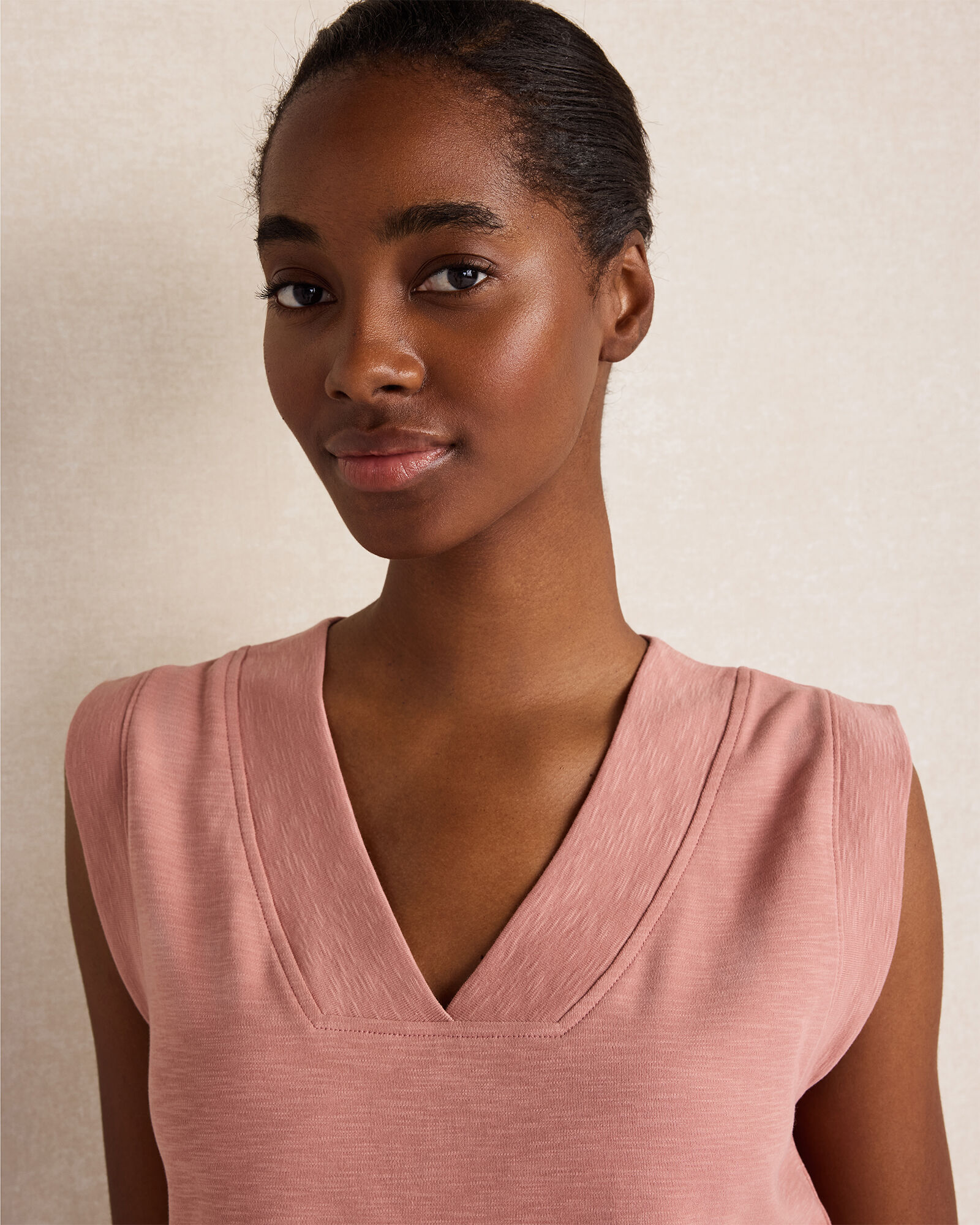 Organic Cotton Slub Interlock V-Neck Top