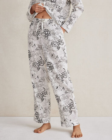 Cotton Poplin Sketched Floral Pajama Pants