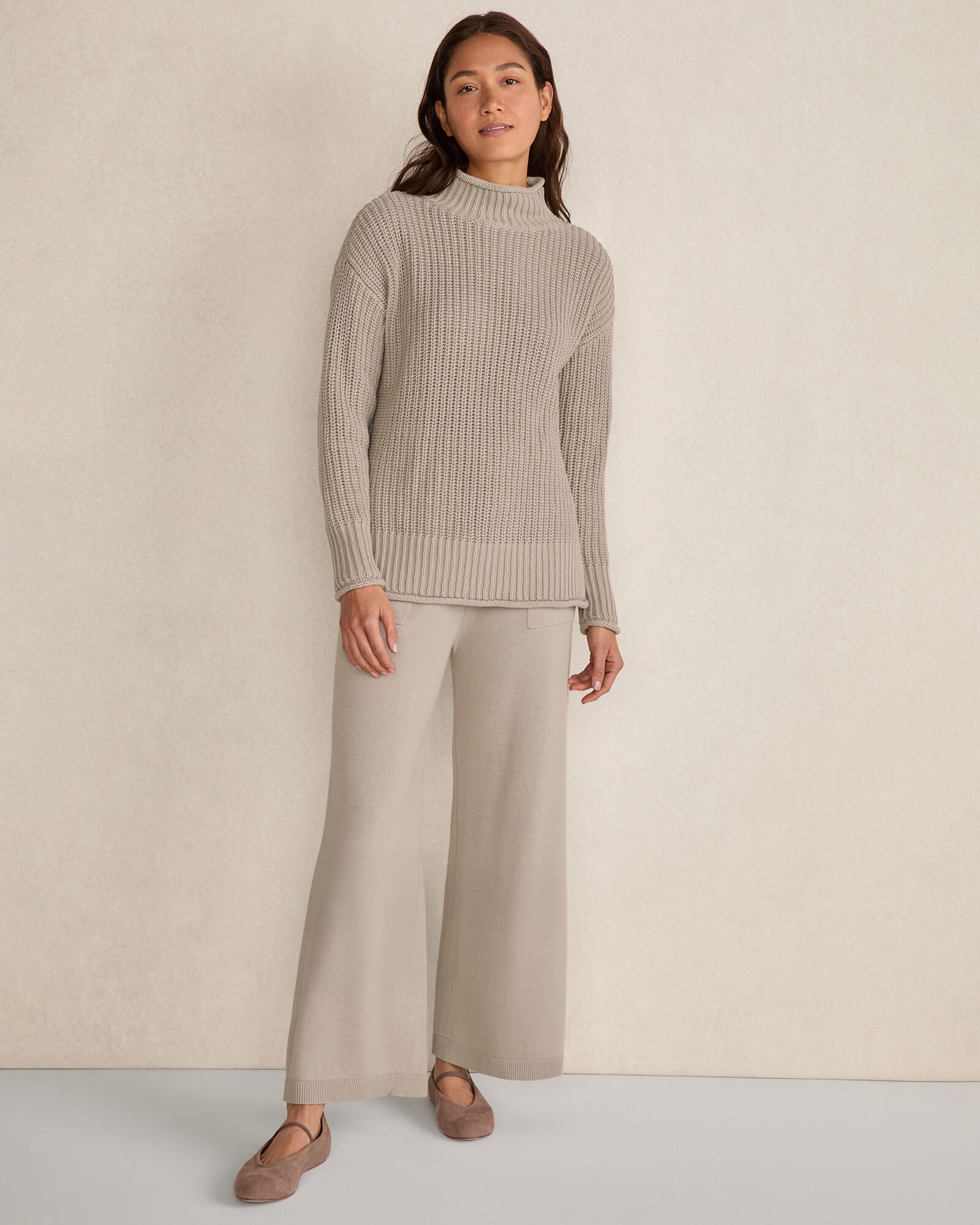 Organic Cotton Shaker Stitch Roll Neck Sweater