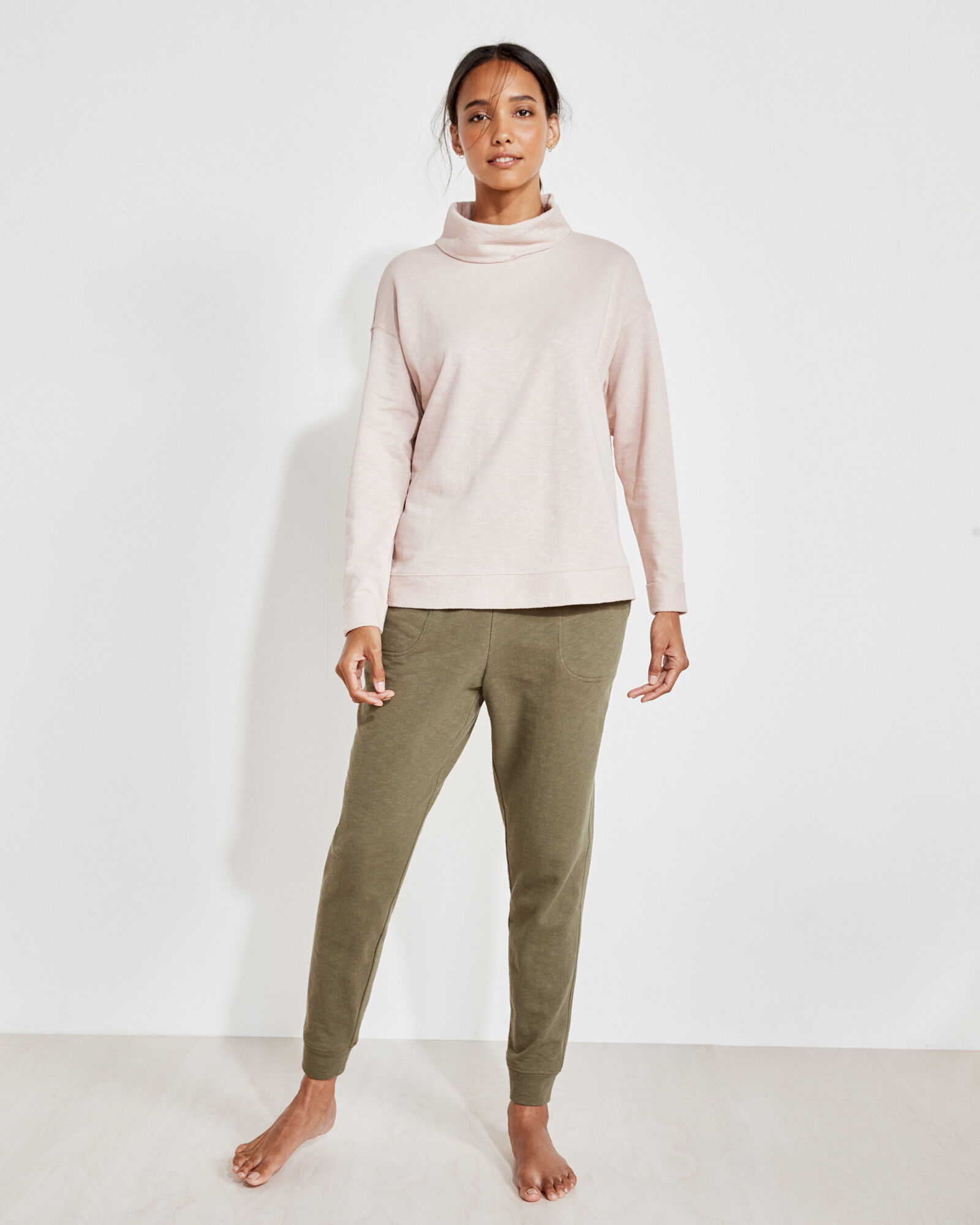Cotton Slub French Terry Mock Neck Pullover