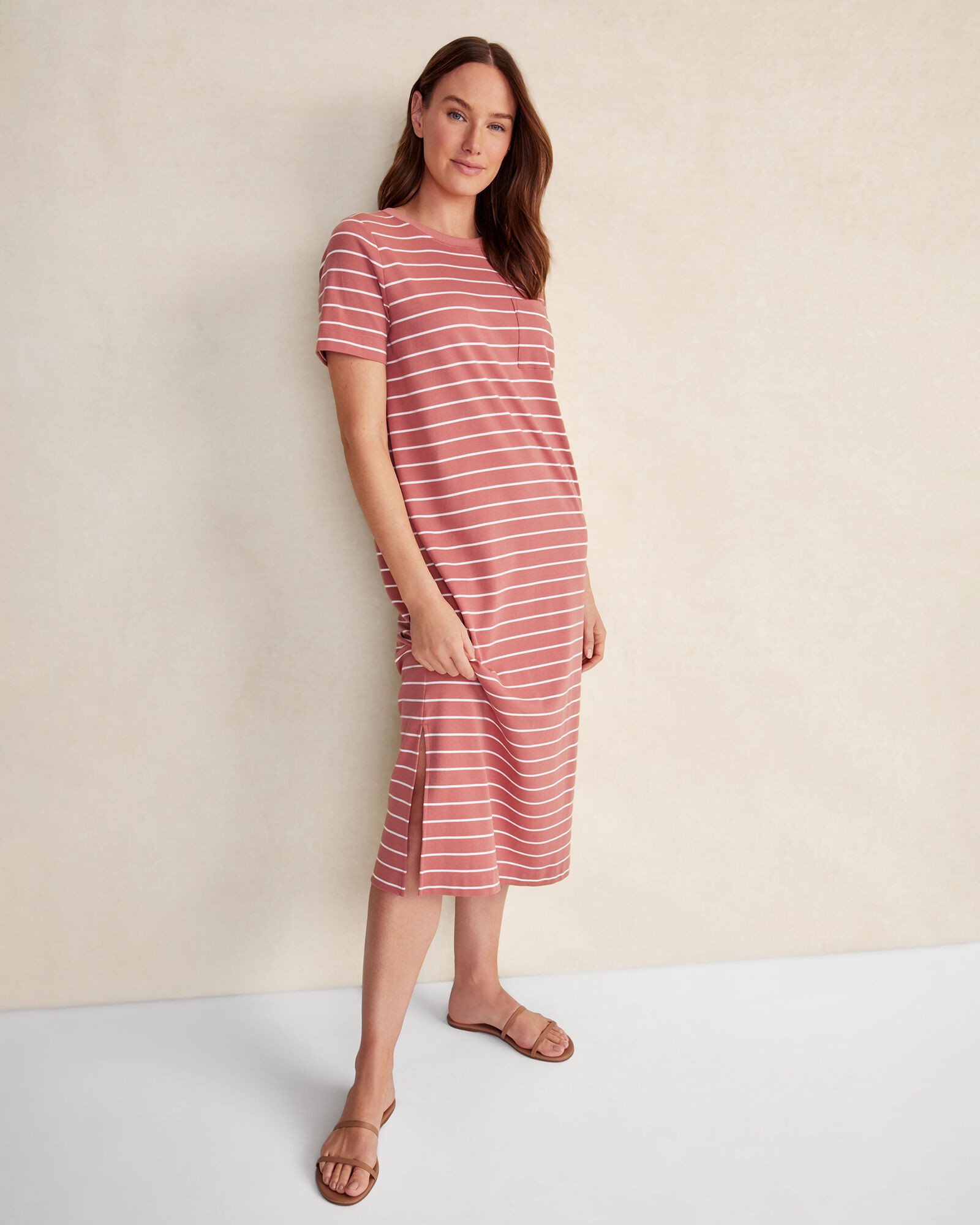 white christmas dresses Lined Up Stripe T-Shirt Dress In Wine main image 1