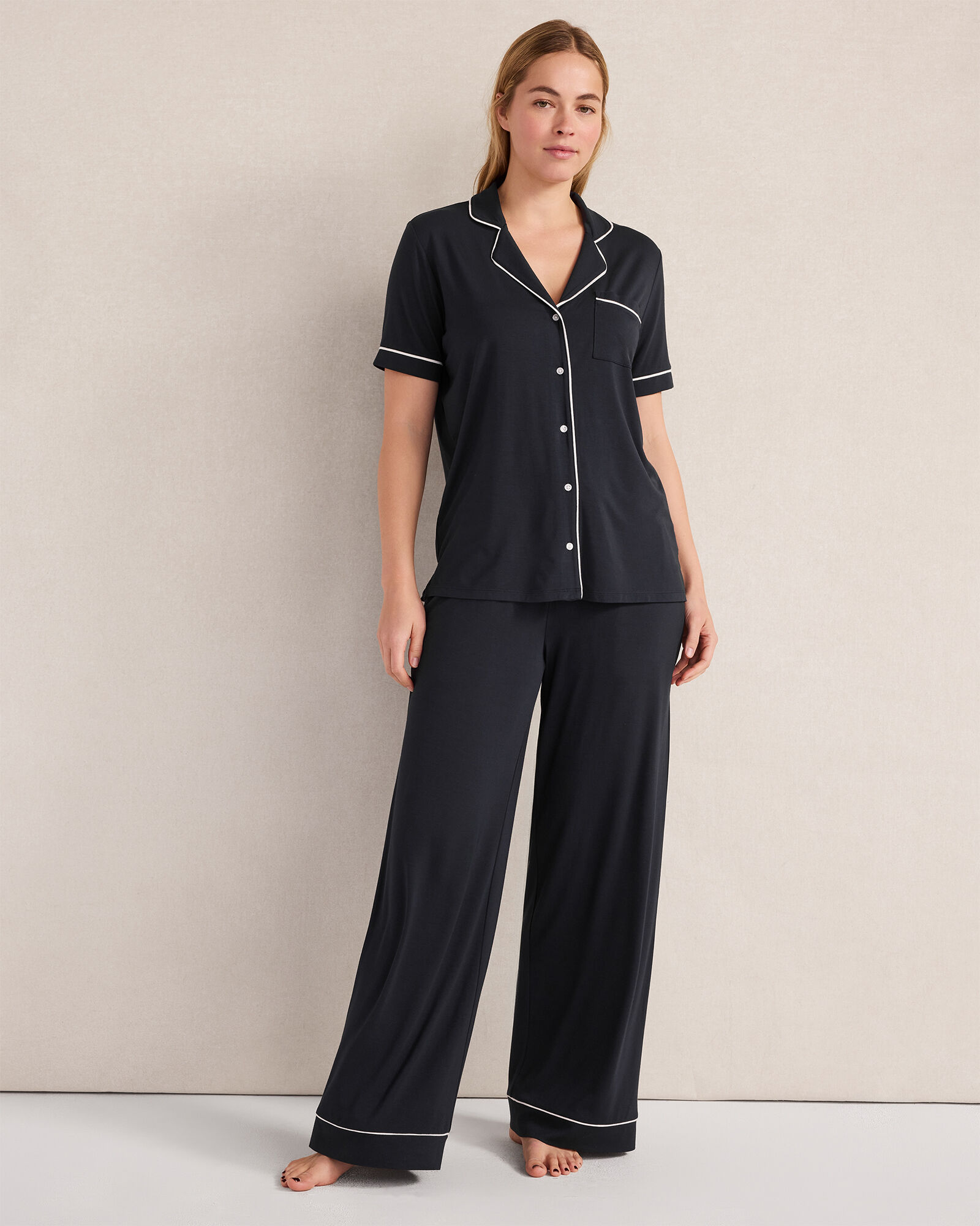 Calm &amp; Cool Notch Collar Pajama Top