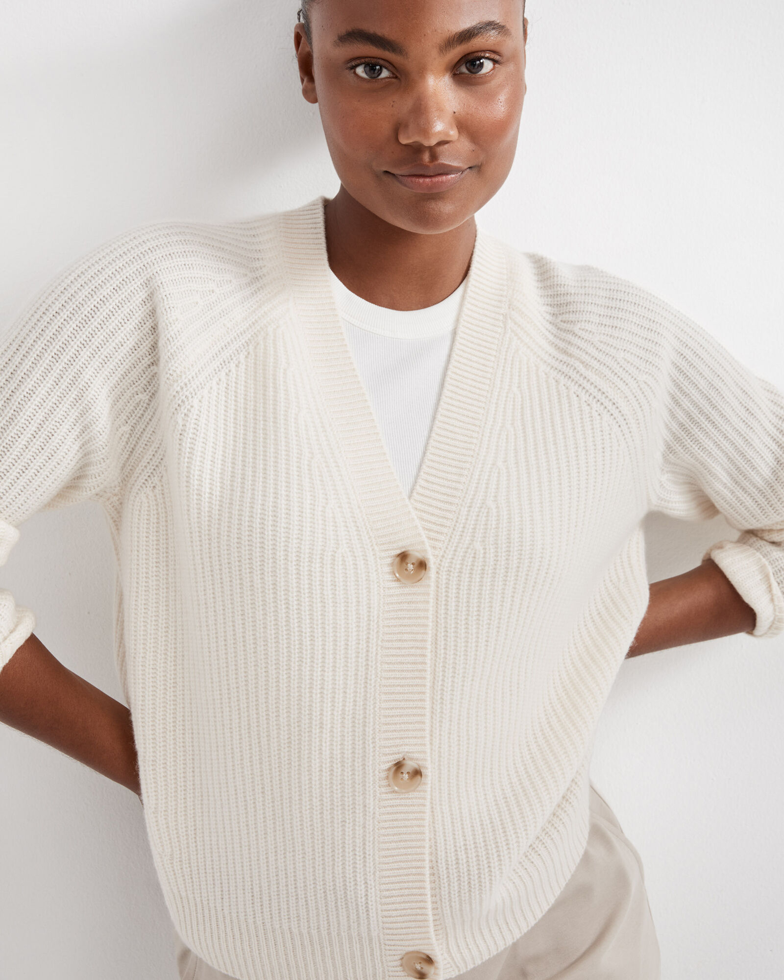 Button front shaker cardigan top